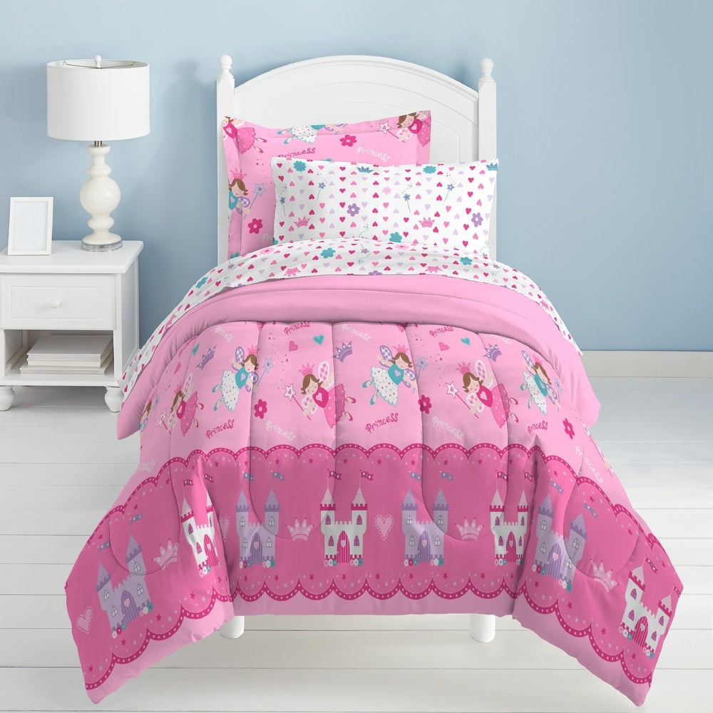 Parure de lit 7 pièces Dream Factory Butterfly Dots Pink avec draps