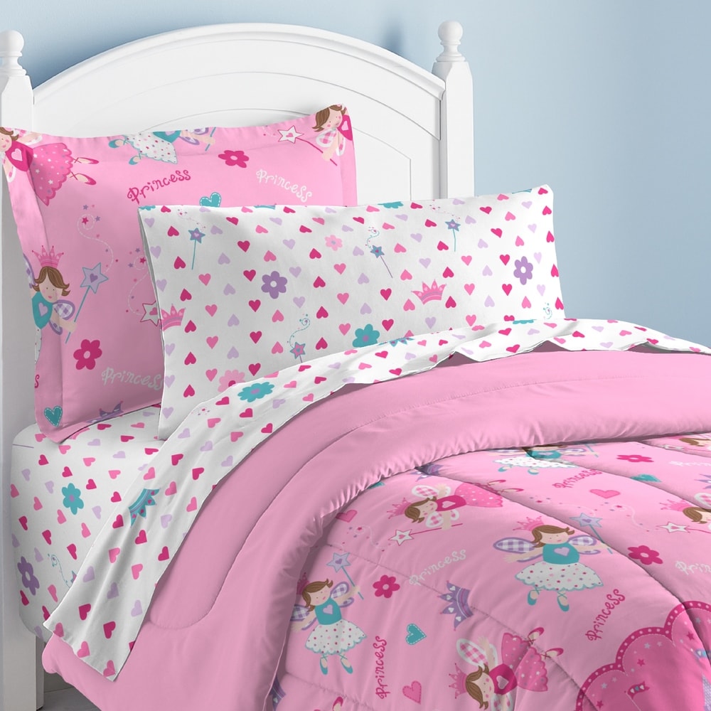 Parure de lit 7 pièces Dream Factory Butterfly Dots Pink avec draps