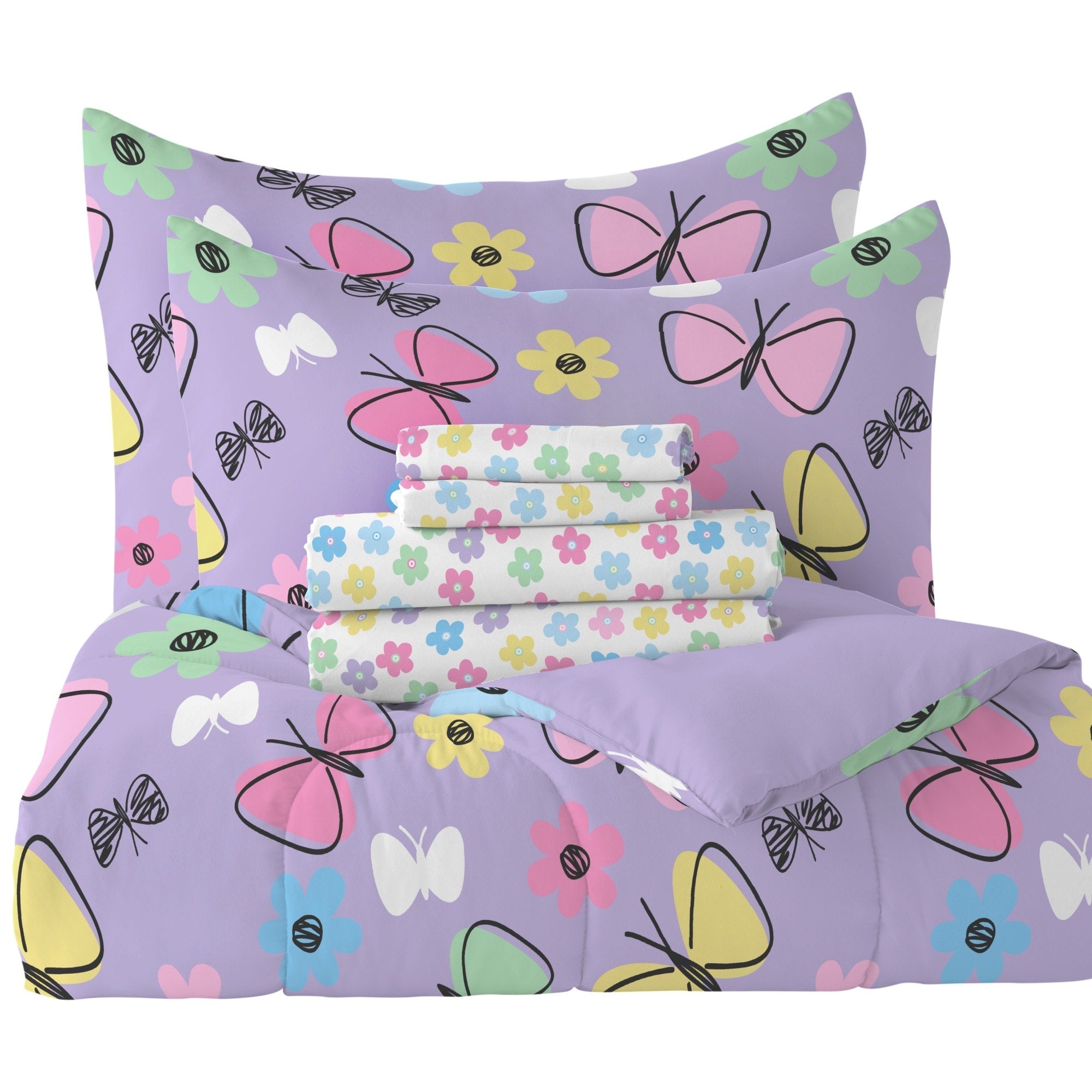 Dream Factory Sweet Butterfly Parure de lit 7 pièces dans un sac avec draps
