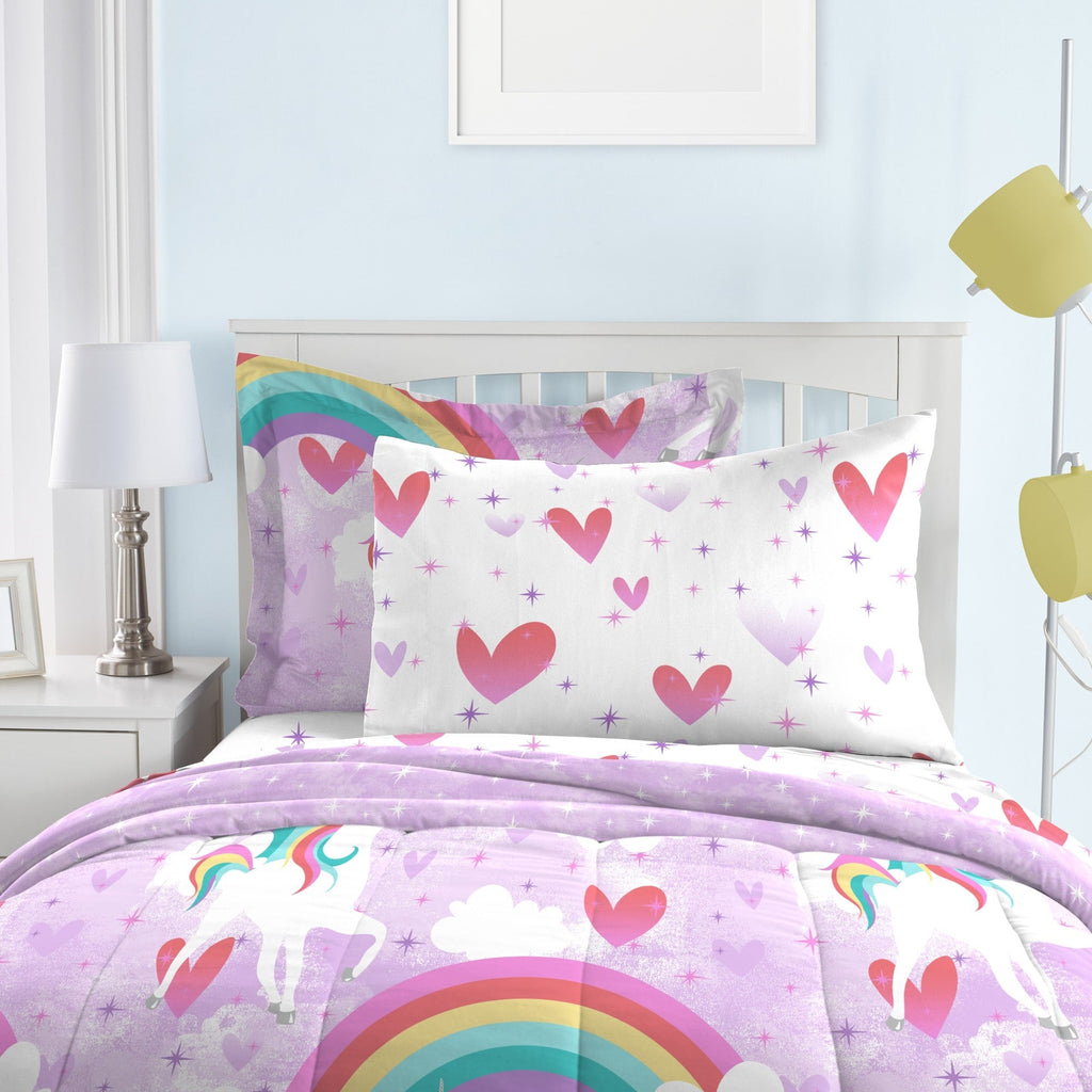 Parure de lit 7 pièces en microfibre Dream Factory Unicorn Rainbow avec draps