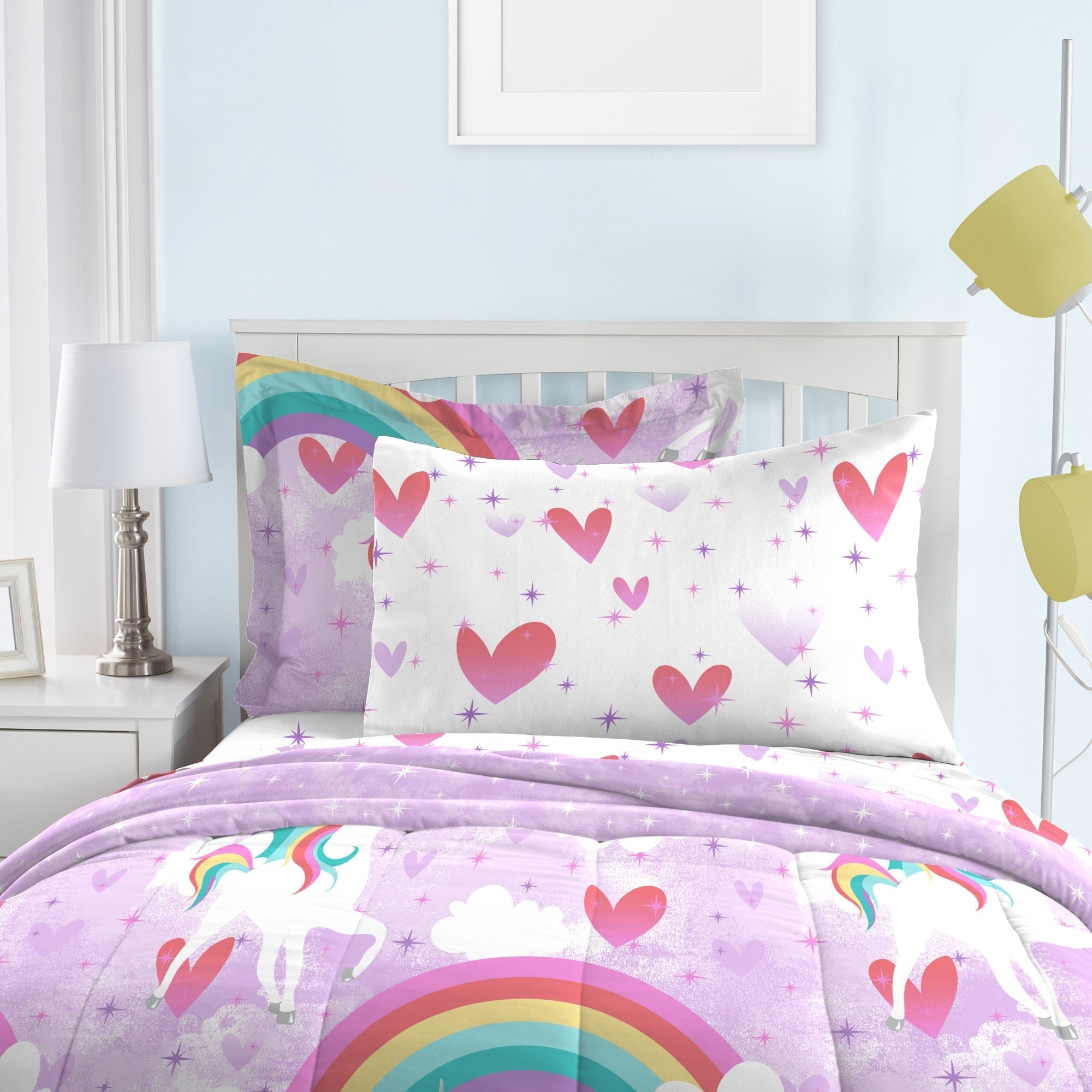 Parure de lit 7 pièces en microfibre Dream Factory Unicorn Rainbow avec draps