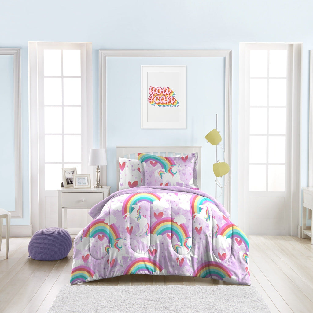 Parure de lit 7 pièces en microfibre Dream Factory Unicorn Rainbow avec draps
