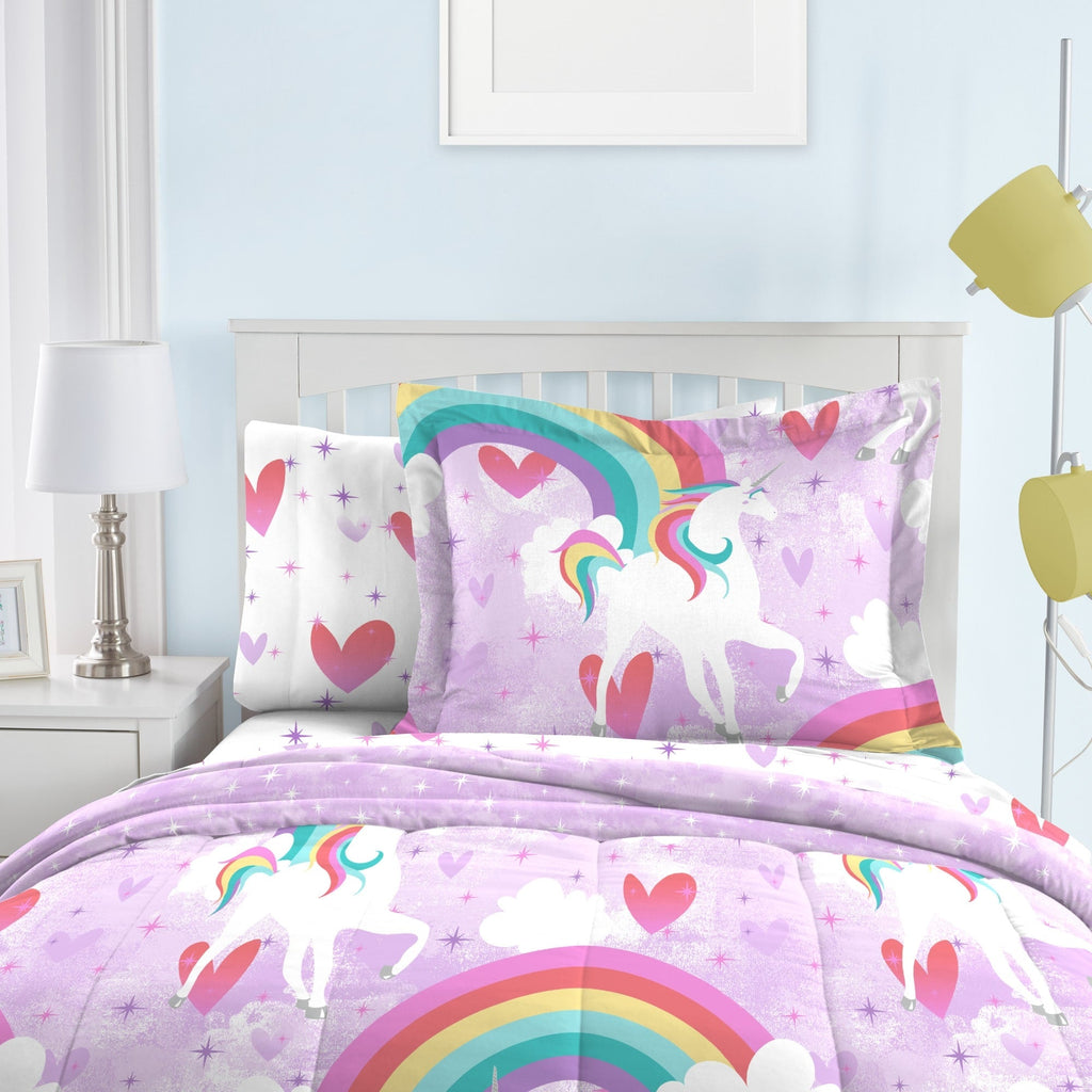Parure de lit 7 pièces en microfibre Dream Factory Unicorn Rainbow avec draps