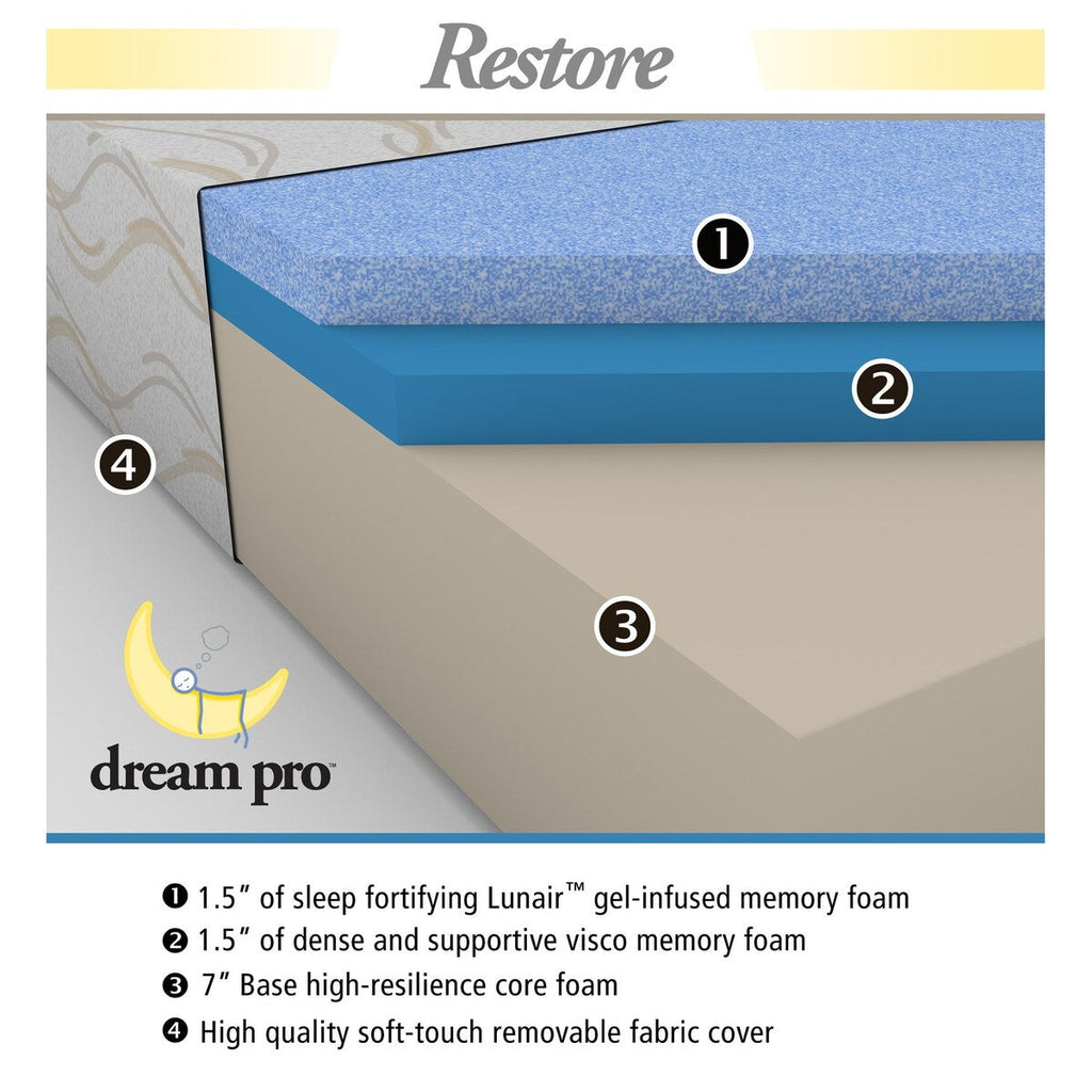 Matelas Dream Pro Restore Lunair 10 pouces en mousse à mémoire de forme gel pour lit king-size - Blanc