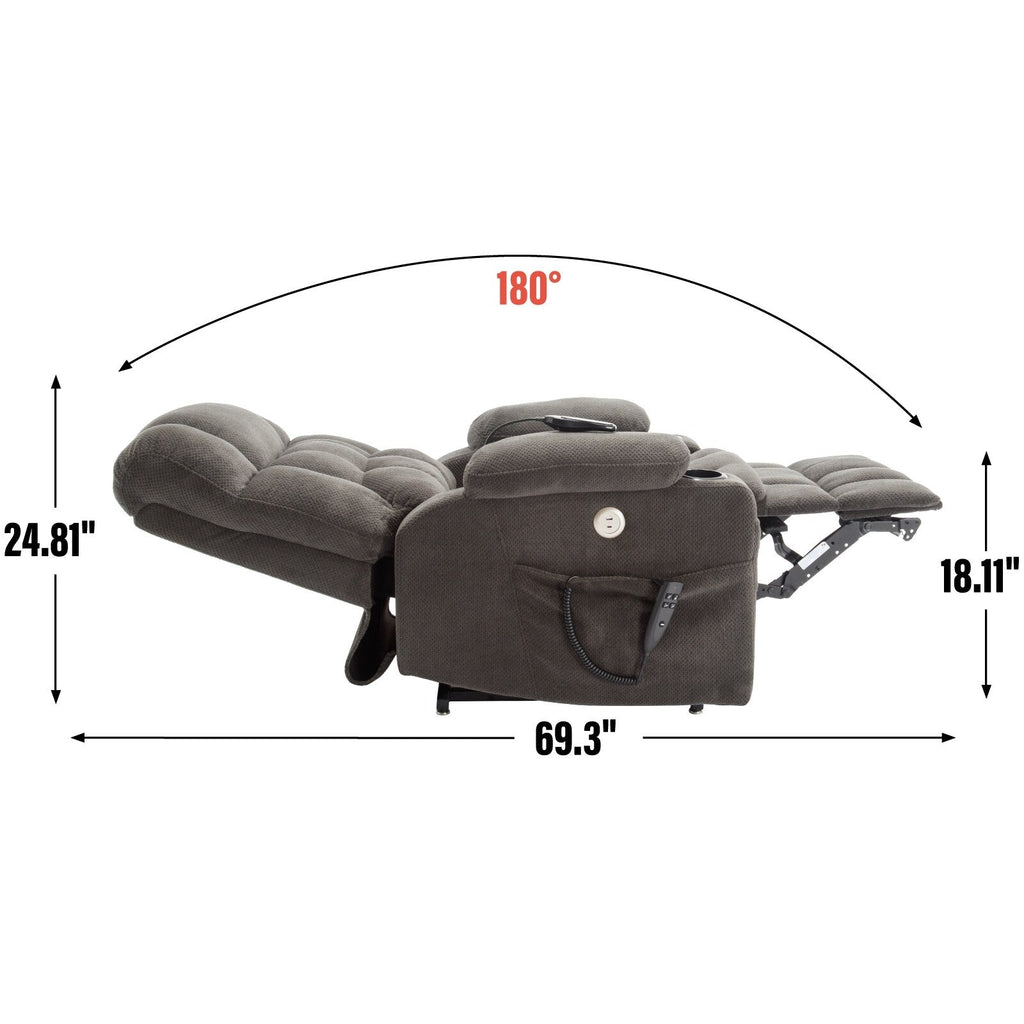 Fauteuil inclinable électrique à double moteur en chenille pour personnes âgées, canapé de salon Lazy Boy avec massage, chauffage et deux porte-gobelets