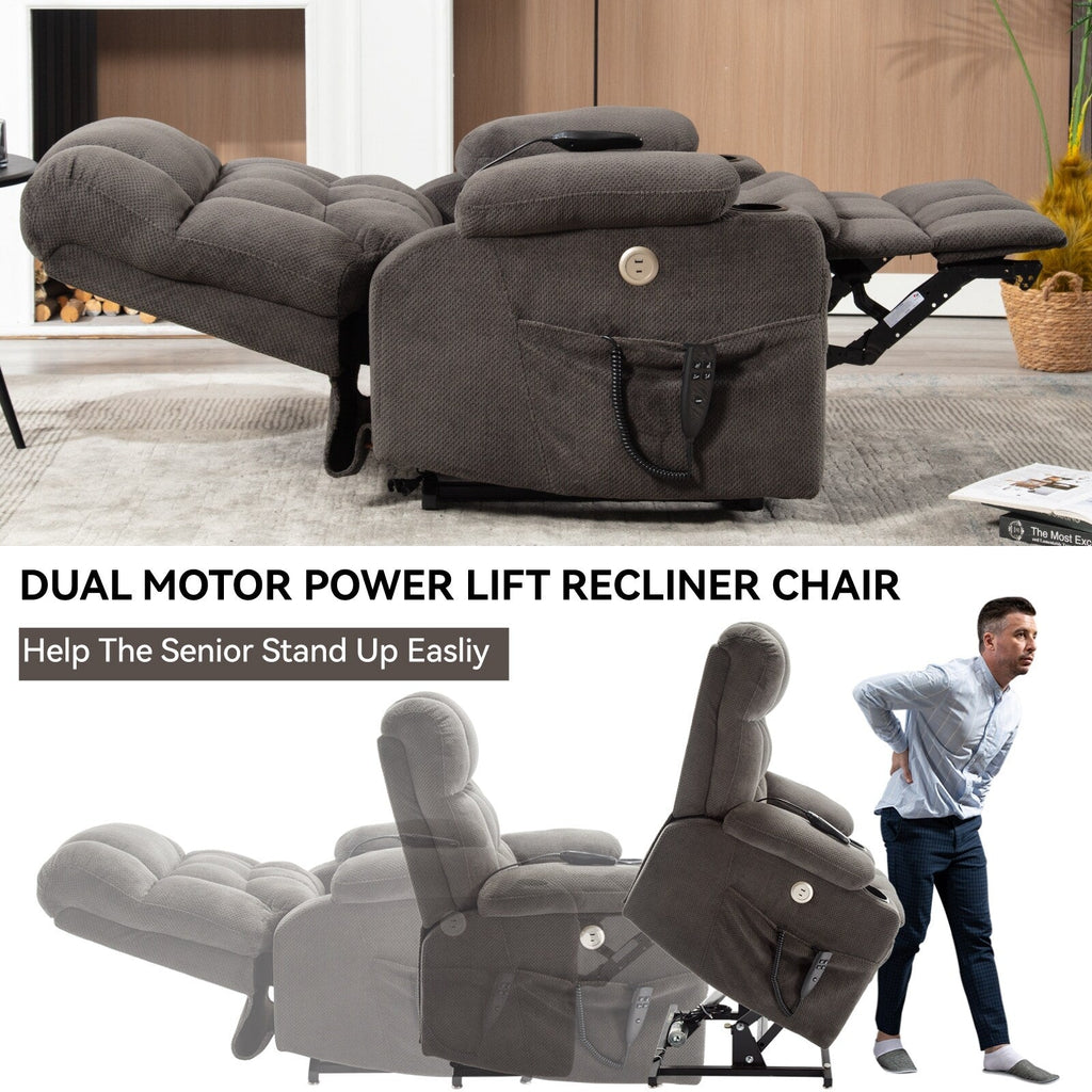 Fauteuil inclinable électrique à double moteur en chenille pour personnes âgées, canapé de salon Lazy Boy avec massage, chauffage et deux porte-gobelets