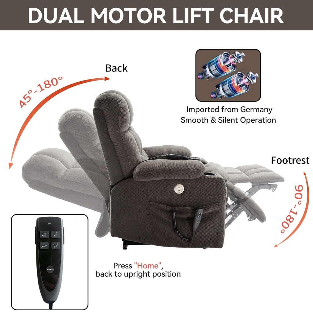 Fauteuil inclinable électrique à double moteur en chenille pour personnes âgées, canapé de salon Lazy Boy avec massage, chauffage et deux porte-gobelets
