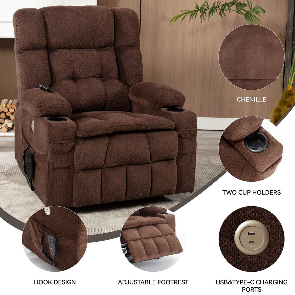 Fauteuil inclinable électrique à double moteur en chenille pour personnes âgées, canapé de salon Lazy Boy avec massage, chauffage et deux porte-gobelets
