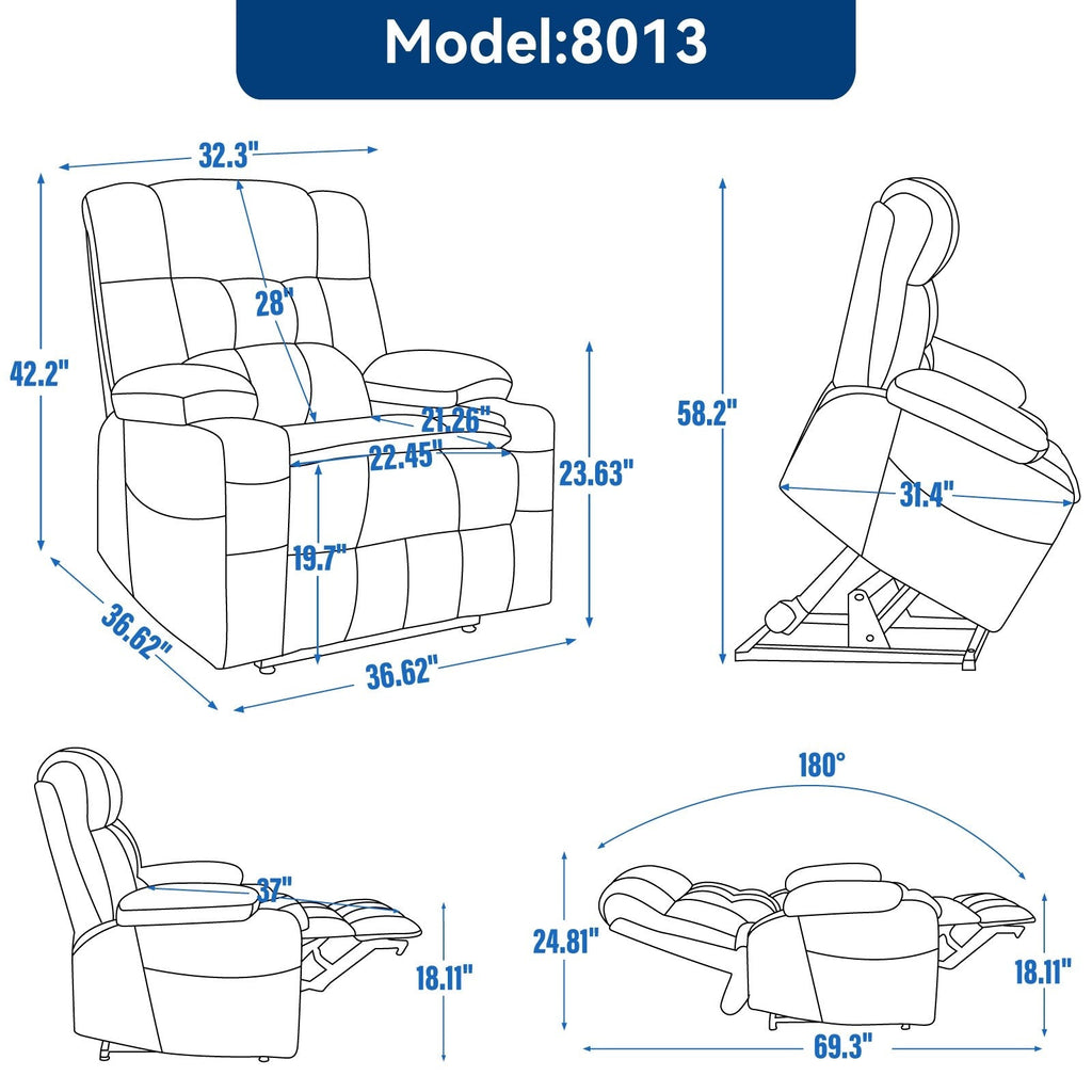 Fauteuil inclinable électrique à double moteur en chenille pour personnes âgées, canapé de salon Lazy Boy avec massage, chauffage et deux porte-gobelets