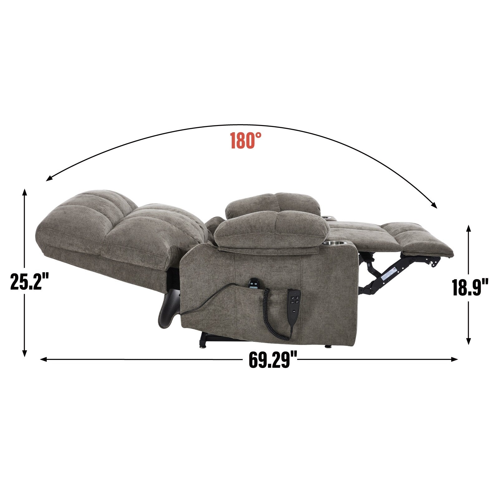 Fauteuil inclinable électrique à double moteur en chenille, mécanisme de mouvement robuste avec massage et chauffage lombaire, deux porte-gobelets