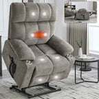 Fauteuil inclinable électrique à double moteur en chenille, mécanisme de mouvement robuste avec massage et chauffage lombaire, deux porte-gobelets