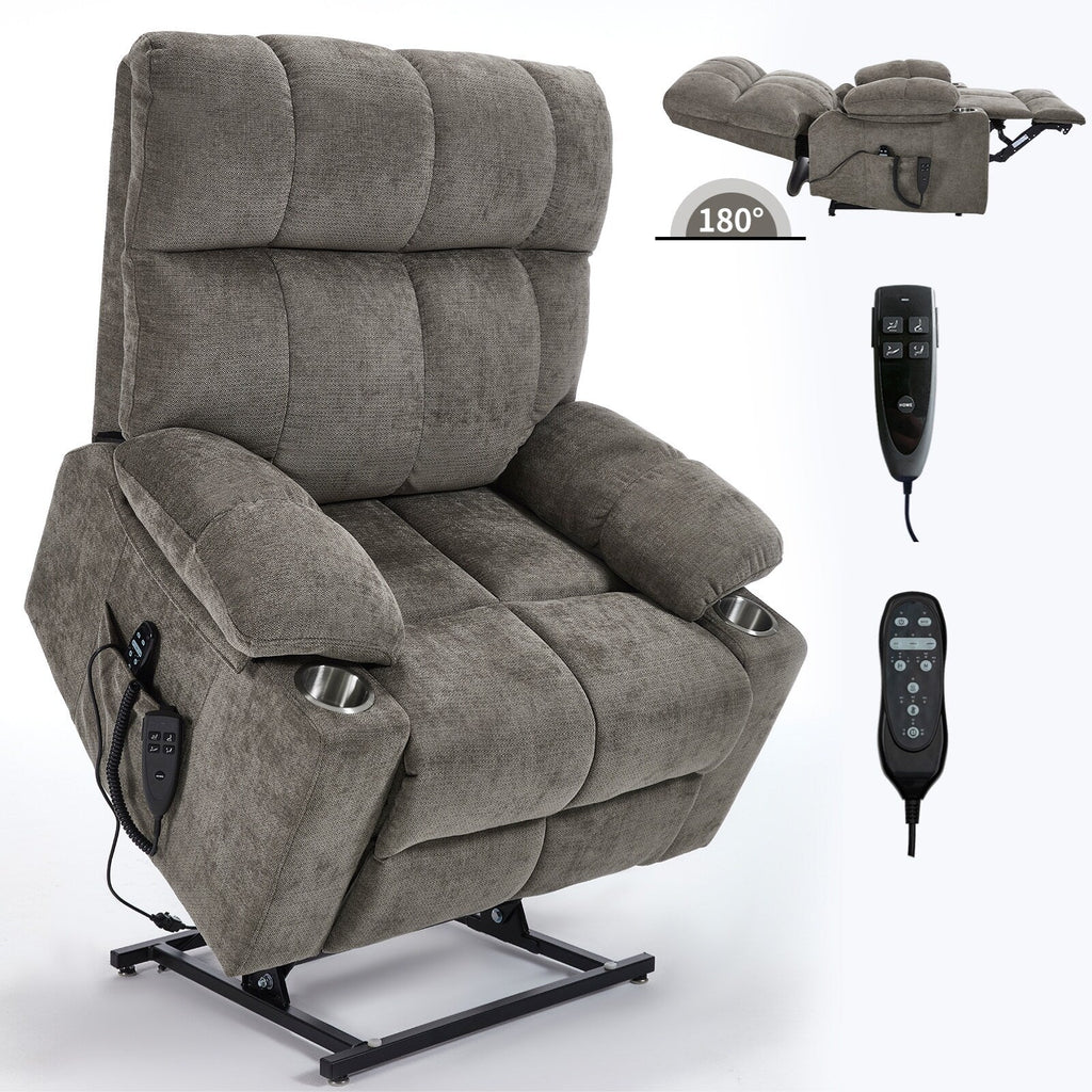 Fauteuil inclinable électrique à double moteur en chenille, mécanisme de mouvement robuste avec massage et chauffage lombaire, deux porte-gobelets