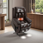Fauteuil inclinable électrique à double moteur avec massage à 8 points, chauffage lombaire et revêtement en cuir véritable