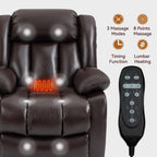 Fauteuil inclinable électrique à double moteur avec massage à 8 points, chauffage lombaire et revêtement en cuir véritable