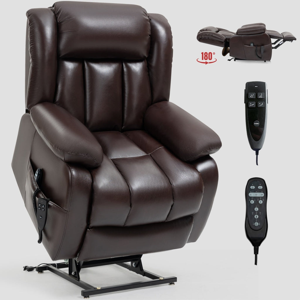 Fauteuil inclinable électrique à double moteur avec massage à 8 points, chauffage lombaire et revêtement en cuir véritable