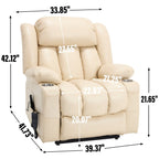 Fauteuil inclinable électrique à double moteur en similicuir pour adulte, canapé inclinable simple avec massage, chauffage lombaire et porte-gobelets