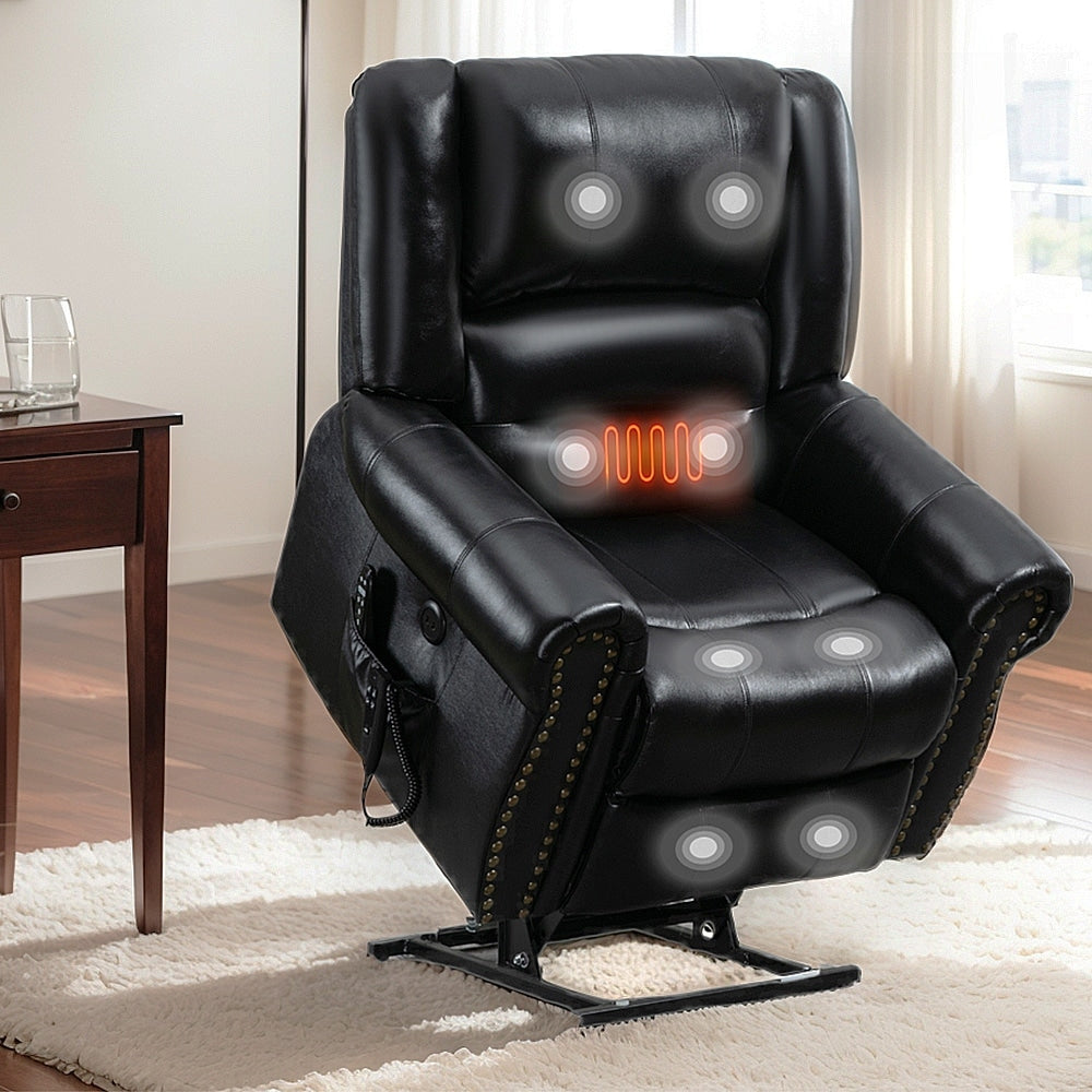 Fauteuils inclinables releveurs en cuir véritable à deux moteurs, chauffage massant et ports USB