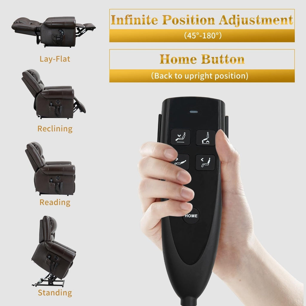 Fauteuils inclinables releveurs en cuir véritable à deux moteurs, chauffage massant et ports USB