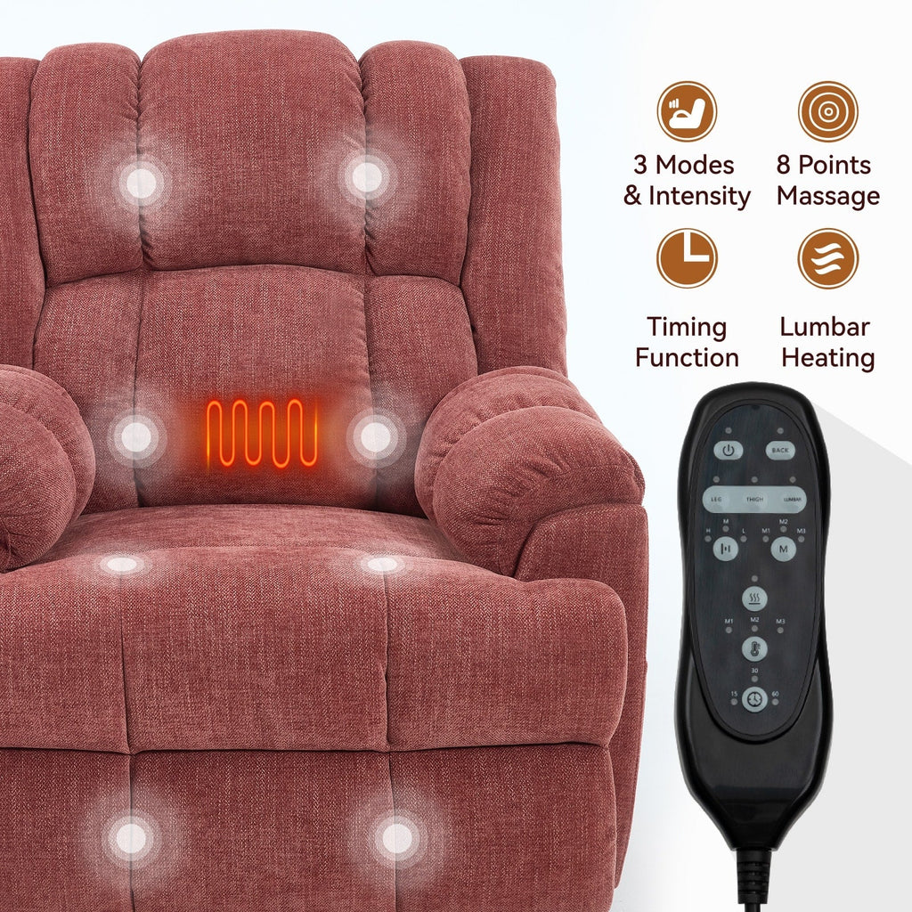 Fauteuil inclinable à double moteur, massage thermique et releveur, positions infinies