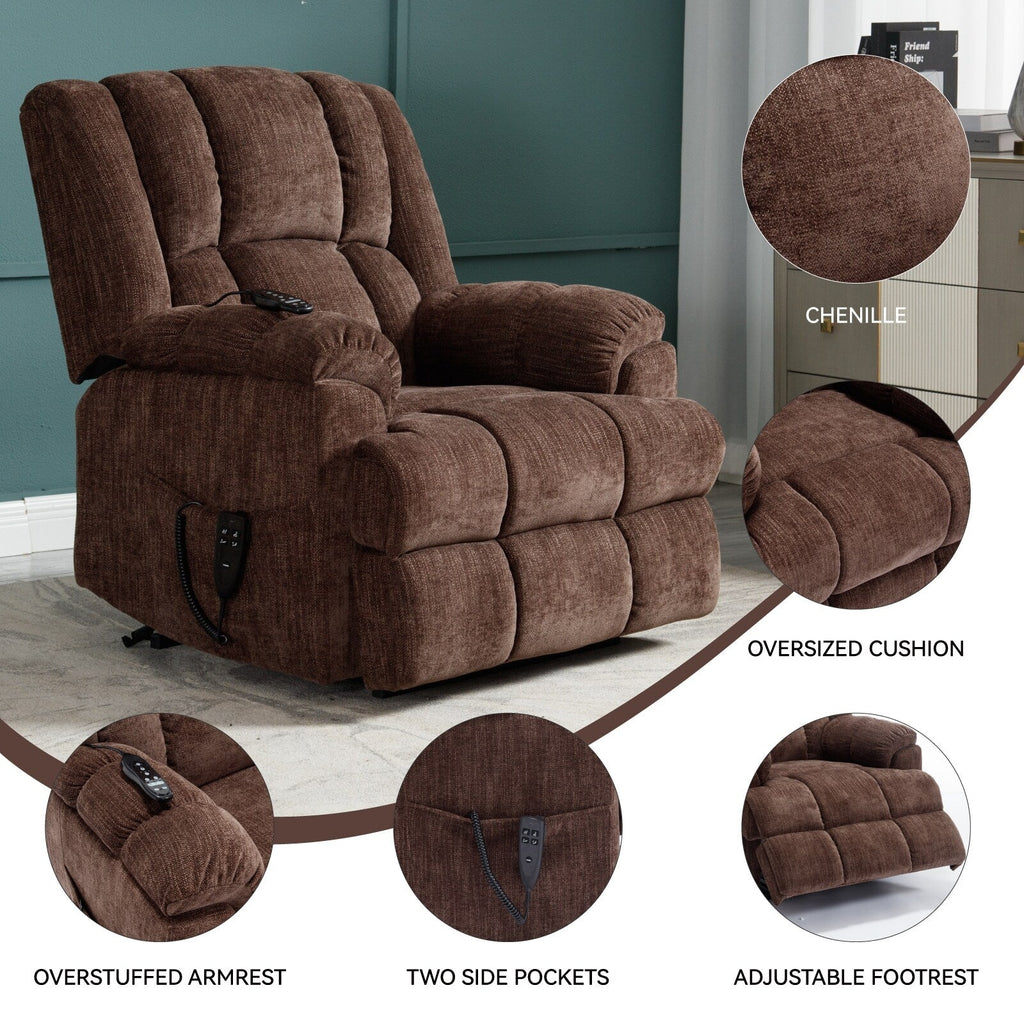 Fauteuil inclinable à double moteur, massage thermique et releveur, positions infinies