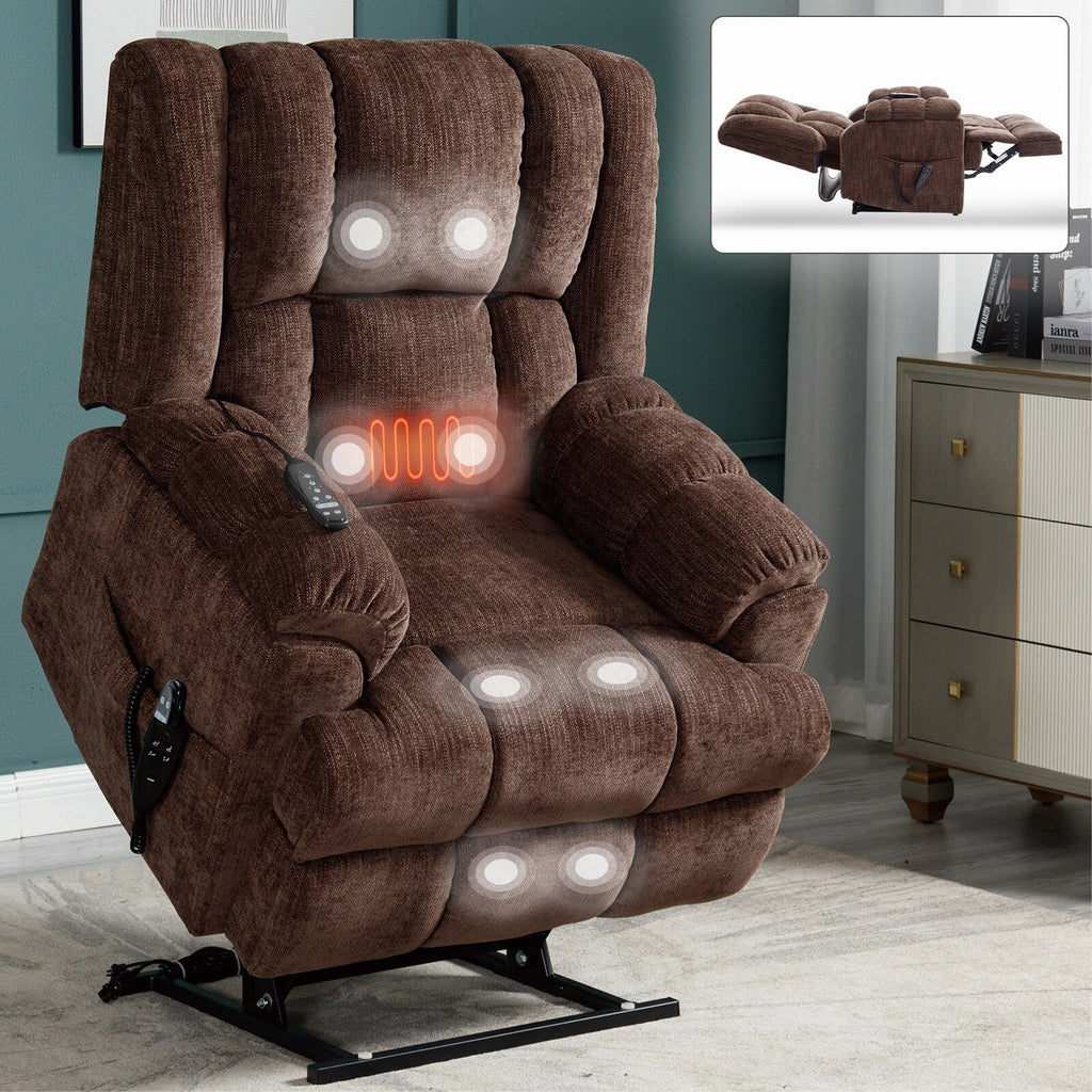 Fauteuil inclinable à double moteur, massage thermique et releveur, positions infinies