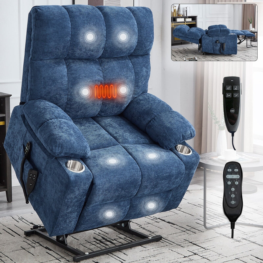Fauteuil inclinable électrique à double moteur, position infinie, mécanisme de mouvement robuste avec massage et chauffage, deux porte-gobelets