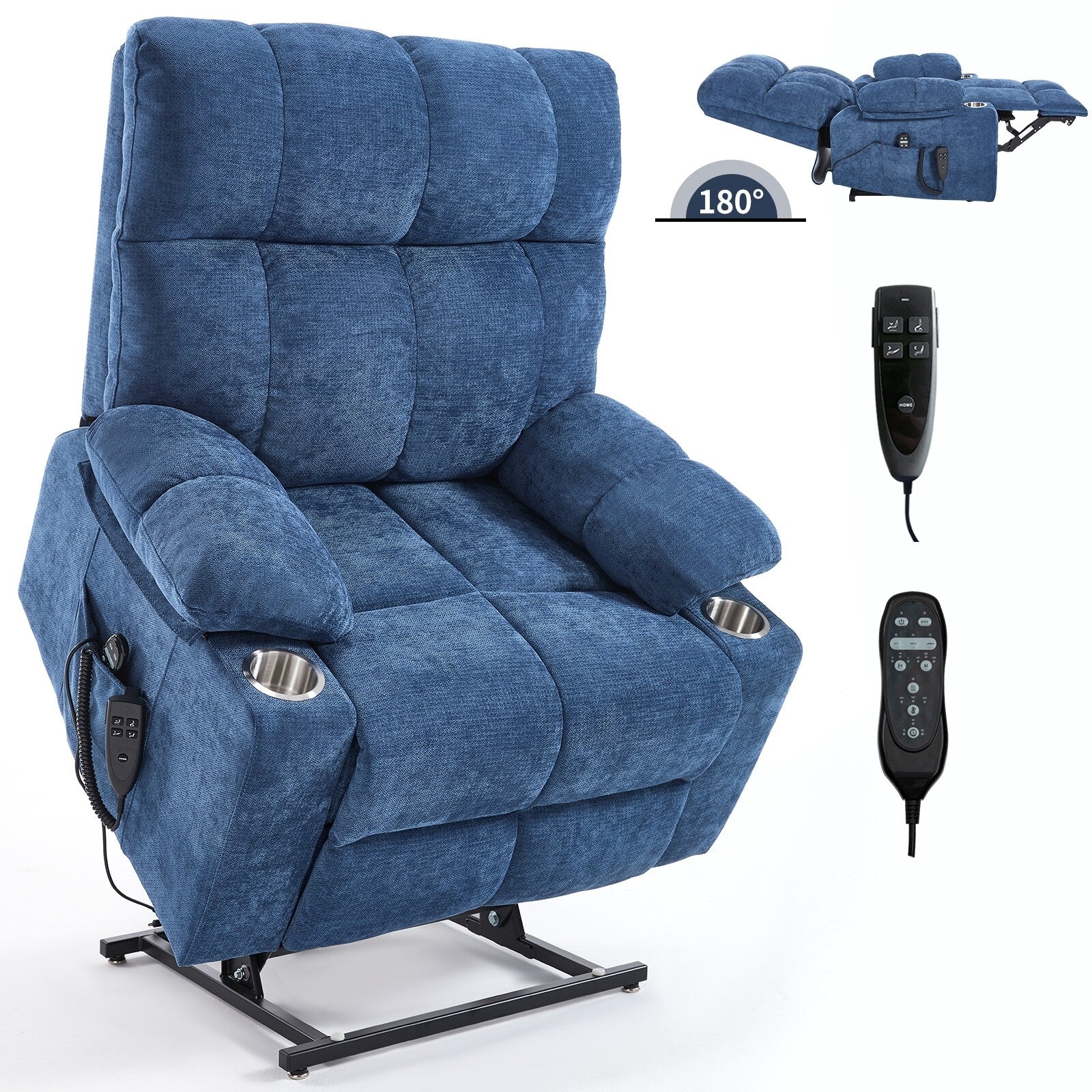 Fauteuil inclinable électrique à double moteur, position infinie, mécanisme de mouvement robuste avec massage et chauffage, deux porte-gobelets