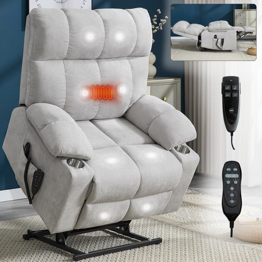 Fauteuil inclinable électrique à double moteur, position infinie, mécanisme de mouvement robuste avec massage et chauffage, deux porte-gobelets