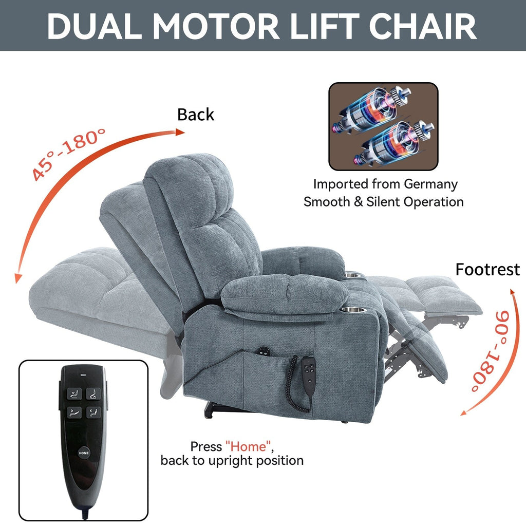 Fauteuil inclinable électrique à double moteur, position infinie, mécanisme de mouvement robuste avec massage et chauffage, deux porte-gobelets