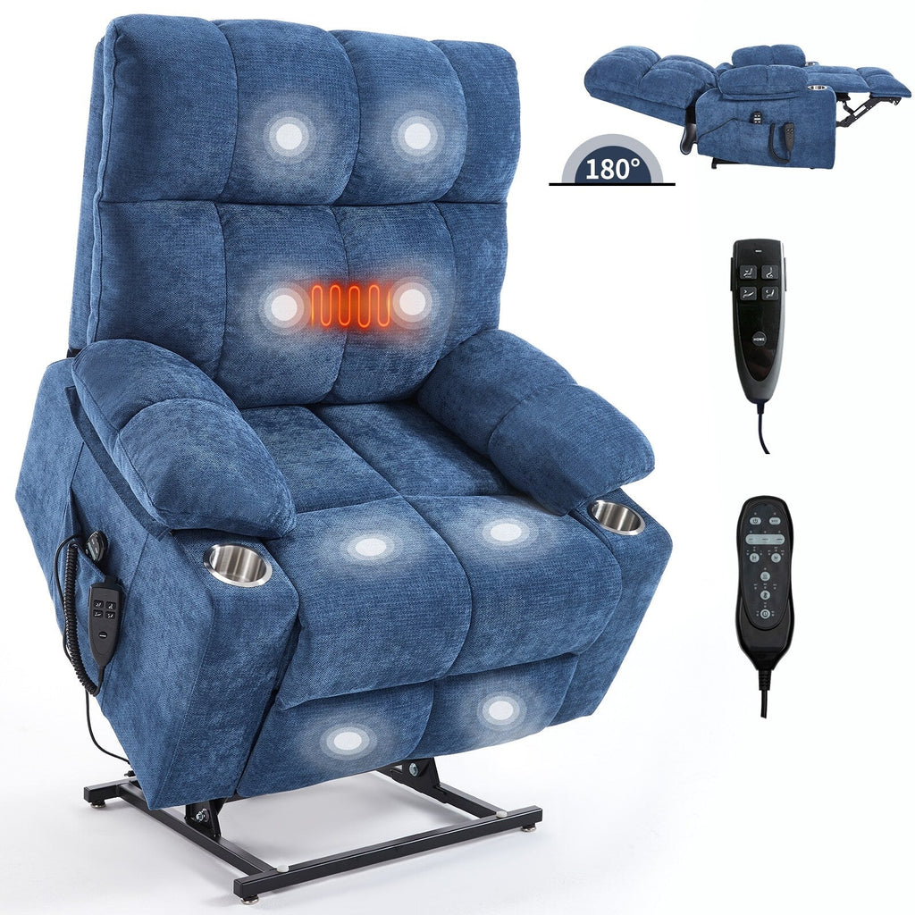 Fauteuil inclinable électrique à double moteur, position infinie, mécanisme de mouvement robuste avec massage et chauffage, deux porte-gobelets