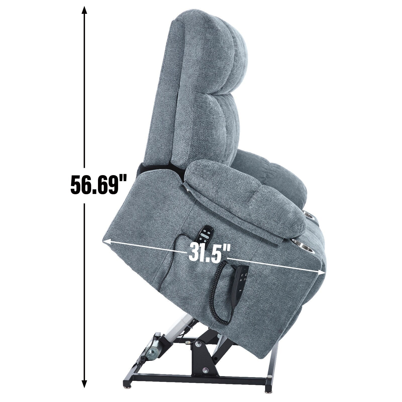 Fauteuil inclinable électrique à double moteur, position infinie, mécanisme de mouvement robuste avec massage et chauffage, deux porte-gobelets