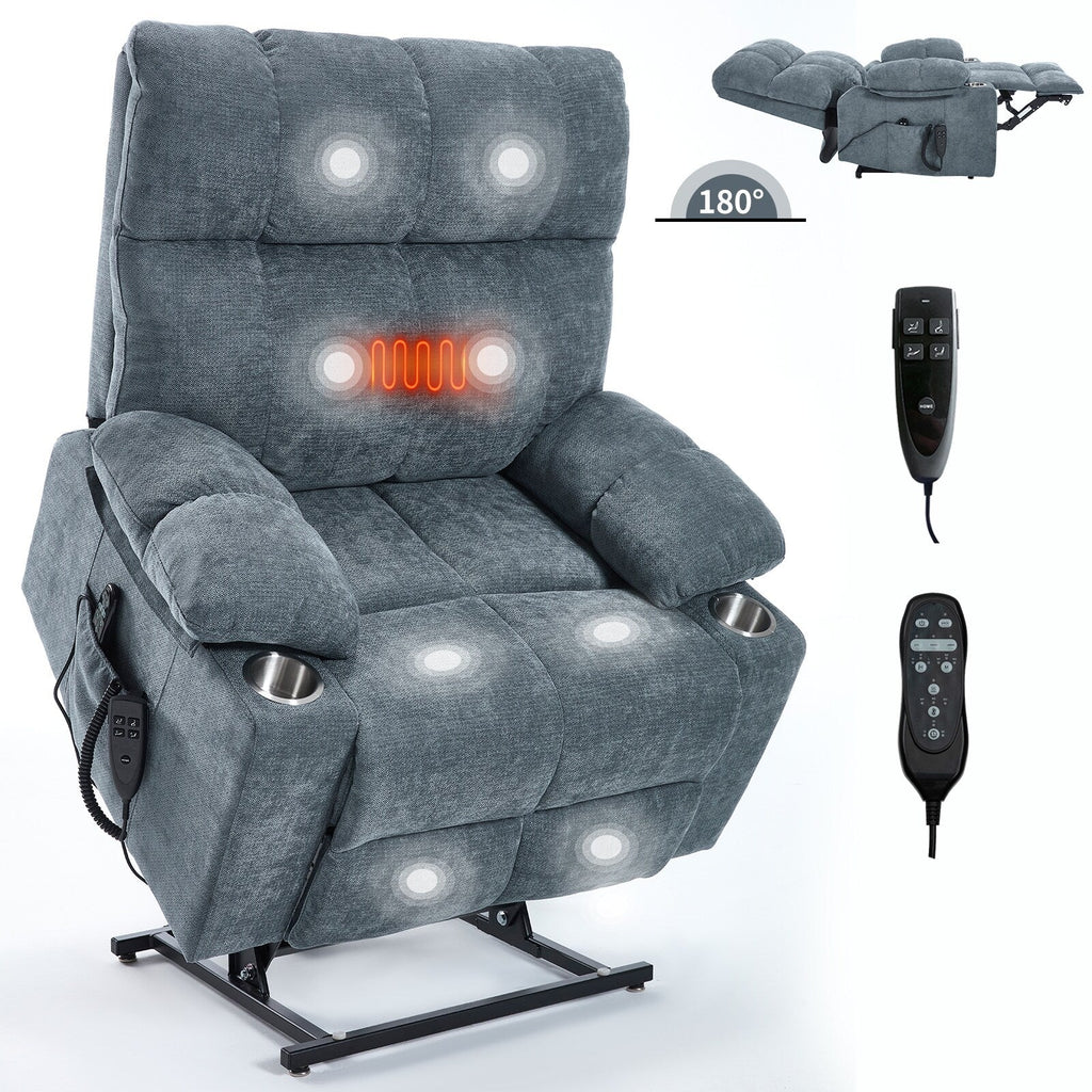 Fauteuil inclinable électrique à double moteur, position infinie, mécanisme de mouvement robuste avec massage et chauffage, deux porte-gobelets