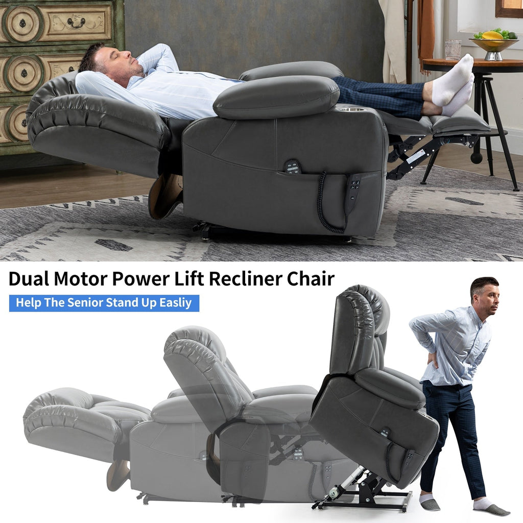 Fauteuil inclinable électrique à double moteur, position infinie, mécanisme de mouvement robuste avec massage et chauffage lombaire, porte-gobelets