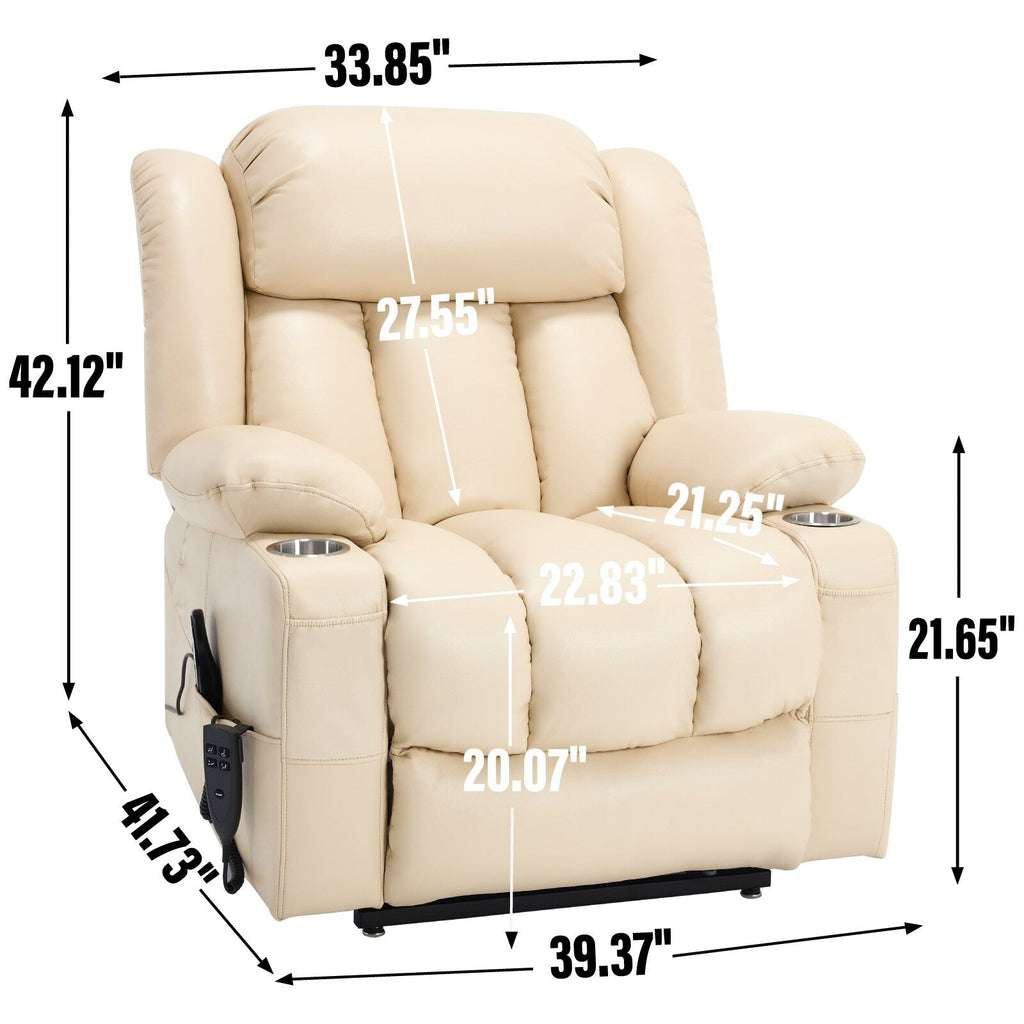 Fauteuil inclinable électrique à double moteur, position infinie, mécanisme de mouvement robuste avec massage et chauffage lombaire, porte-gobelets