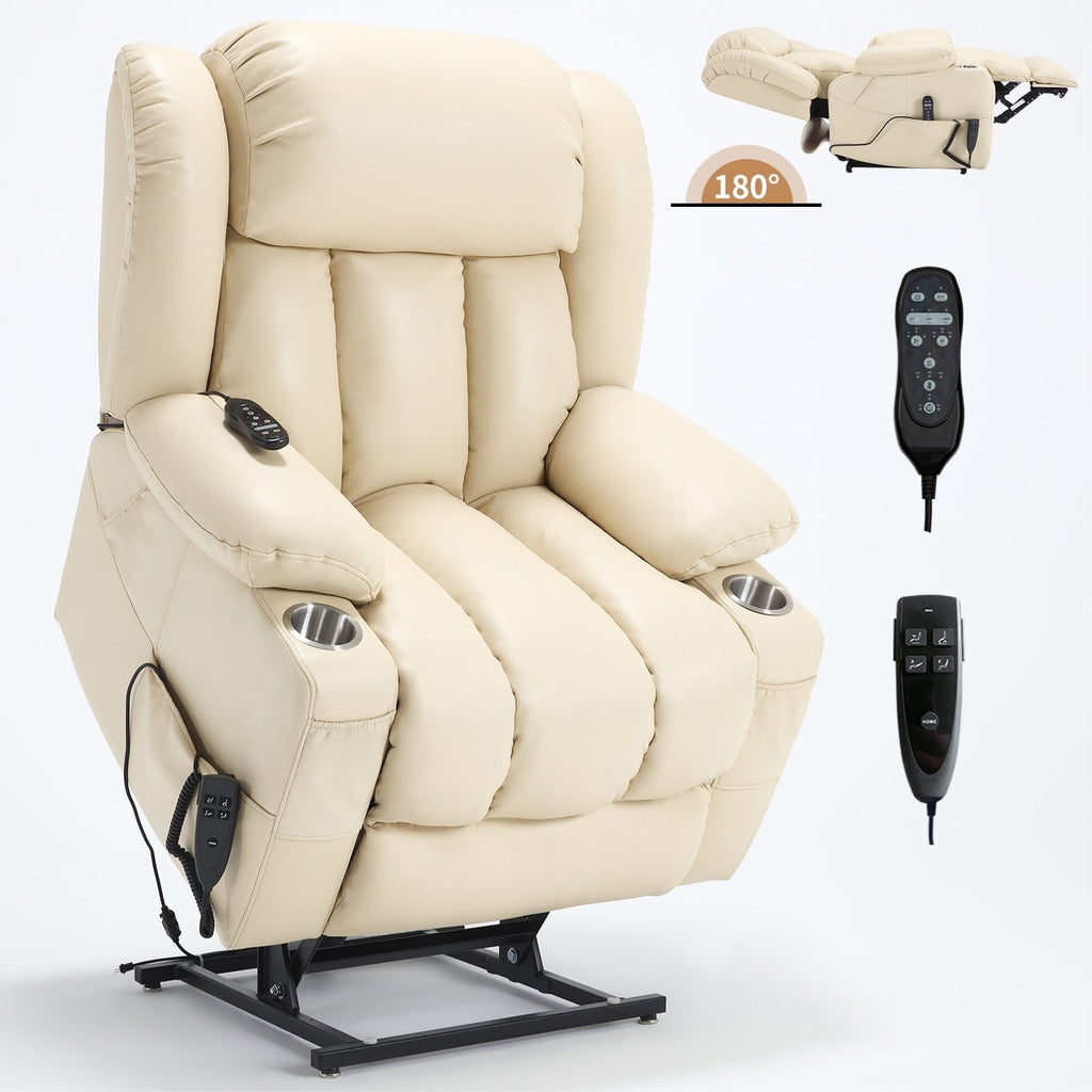 Fauteuil inclinable électrique à double moteur, position infinie, mécanisme de mouvement robuste avec massage et chauffage lombaire, porte-gobelets