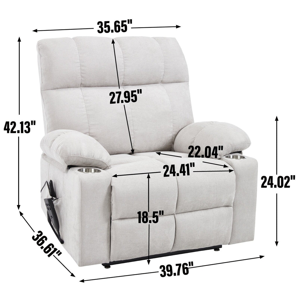 Fauteuil inclinable électrique à double moteur, position infinie, mécanisme de mouvement avec massage par vibration à 8 points et chauffage lombaire