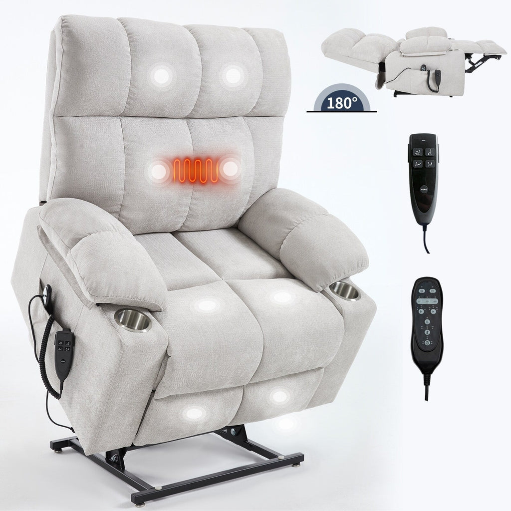 Fauteuil inclinable électrique à double moteur, position infinie, mécanisme de mouvement avec massage par vibration à 8 points et chauffage lombaire