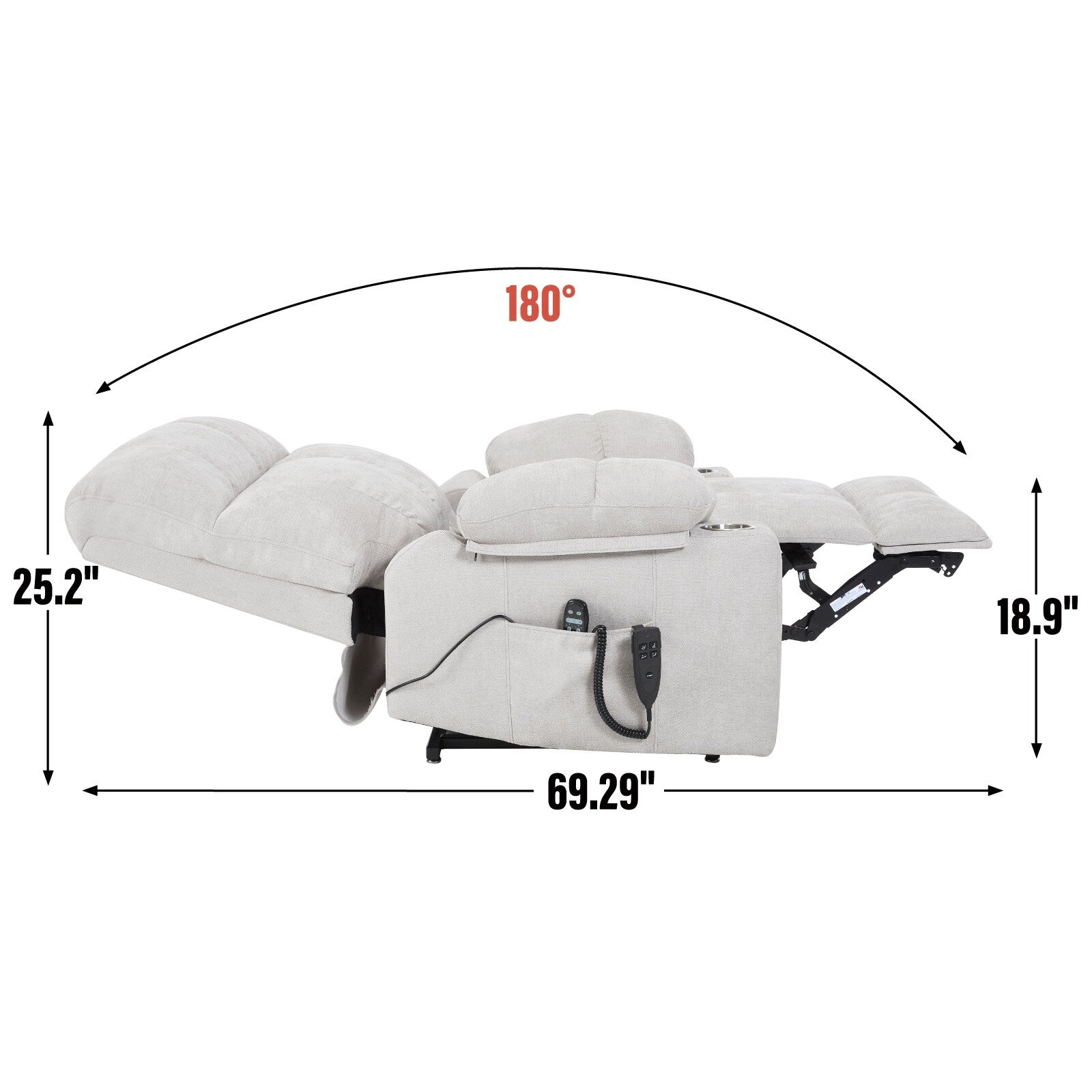 Fauteuil inclinable électrique à double moteur, position infinie, mécanisme de mouvement avec massage par vibration à 8 points et chauffage lombaire