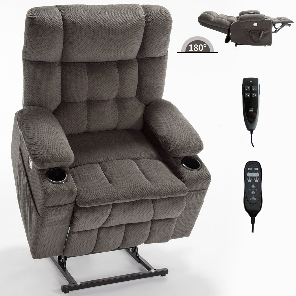 Fauteuil inclinable électrique à double moteur et position infinie, mécanisme de mouvement robuste avec chauffage lombaire, porte-gobelets et poches latérales