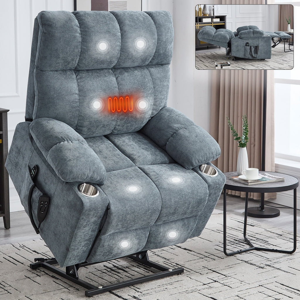 Fauteuil inclinable électrique à double moteur, positions infinies, avec massage par vibration à 8 points et chauffage lombaire, deux porte-gobelets