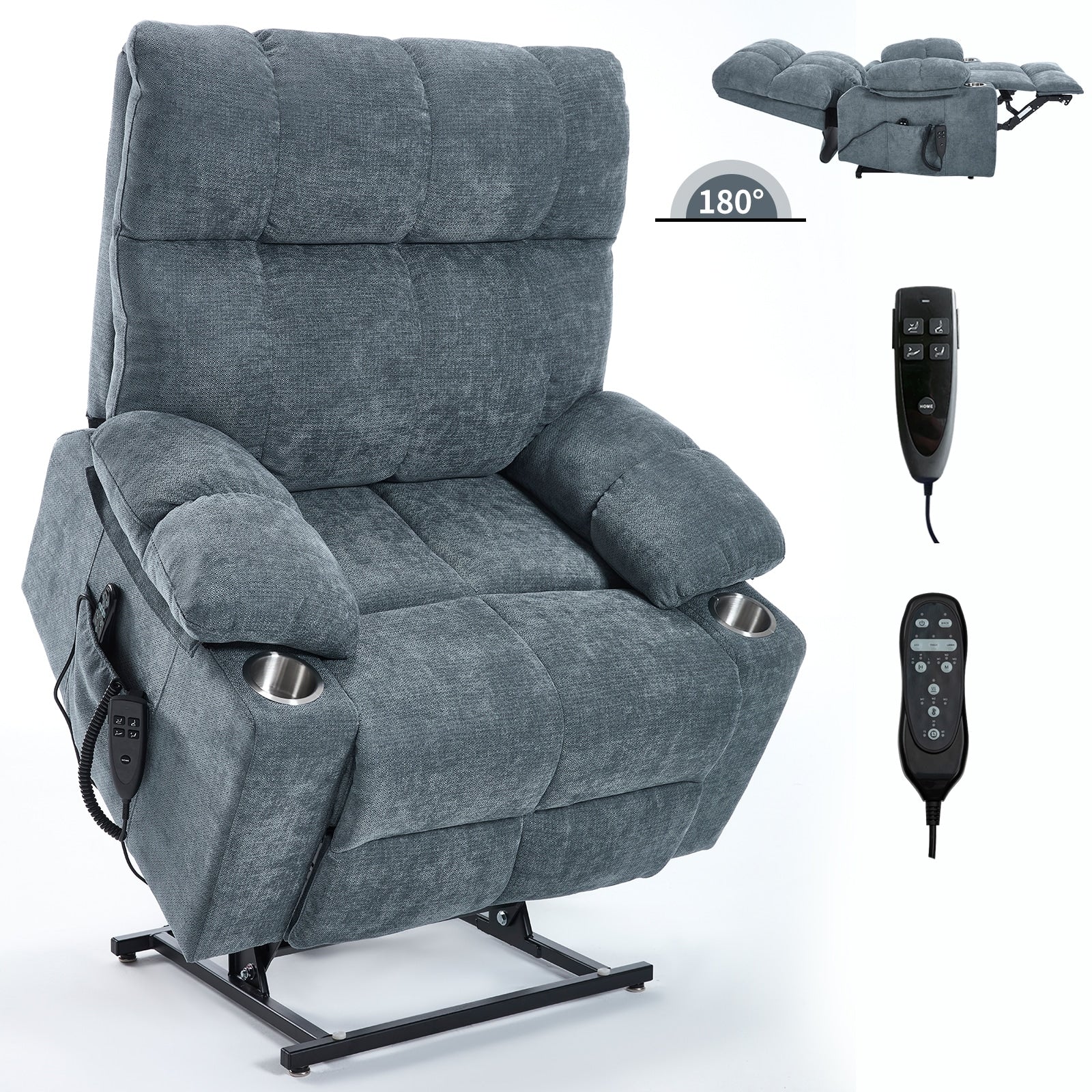 Fauteuil inclinable électrique à double moteur, positions infinies, avec massage par vibration à 8 points et chauffage lombaire, deux porte-gobelets