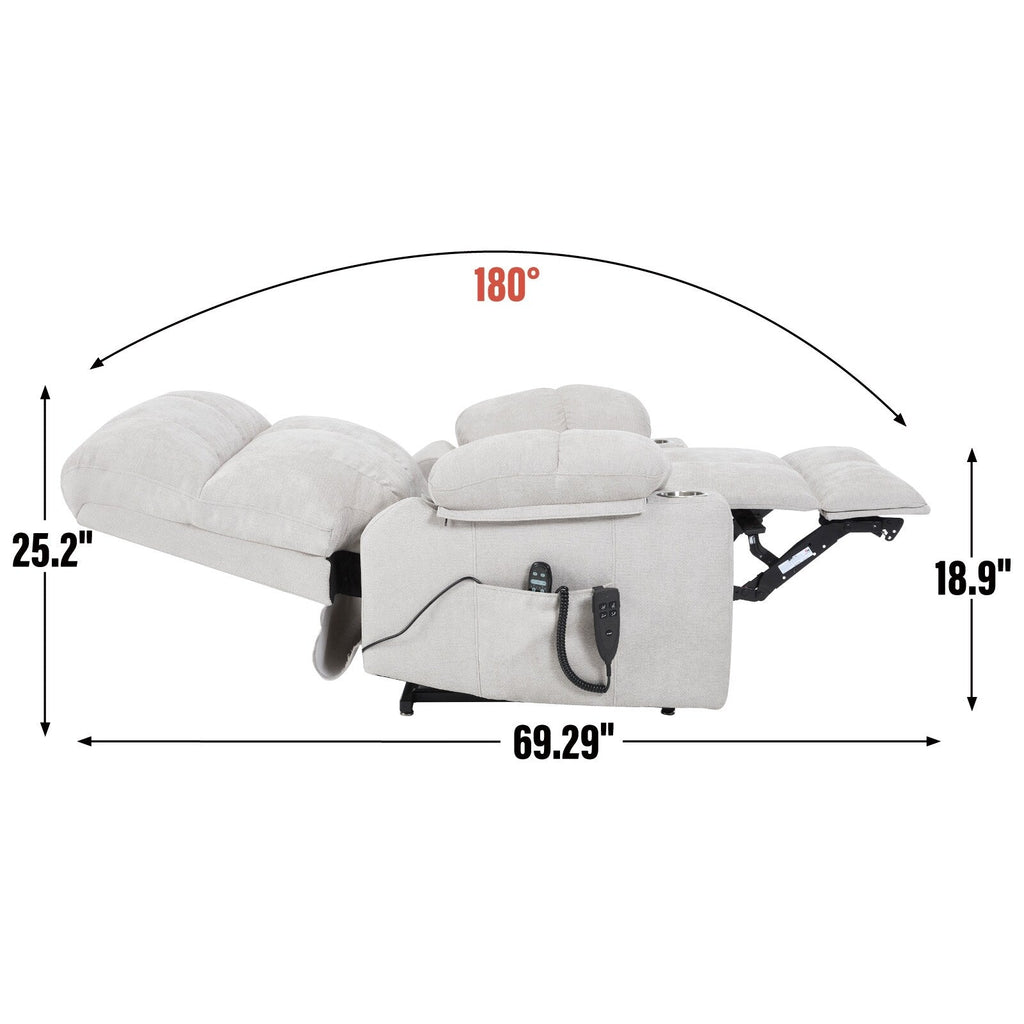 Fauteuil inclinable électrique à double moteur, positions infinies, avec massage par vibration à 8 points et chauffage lombaire, deux porte-gobelets