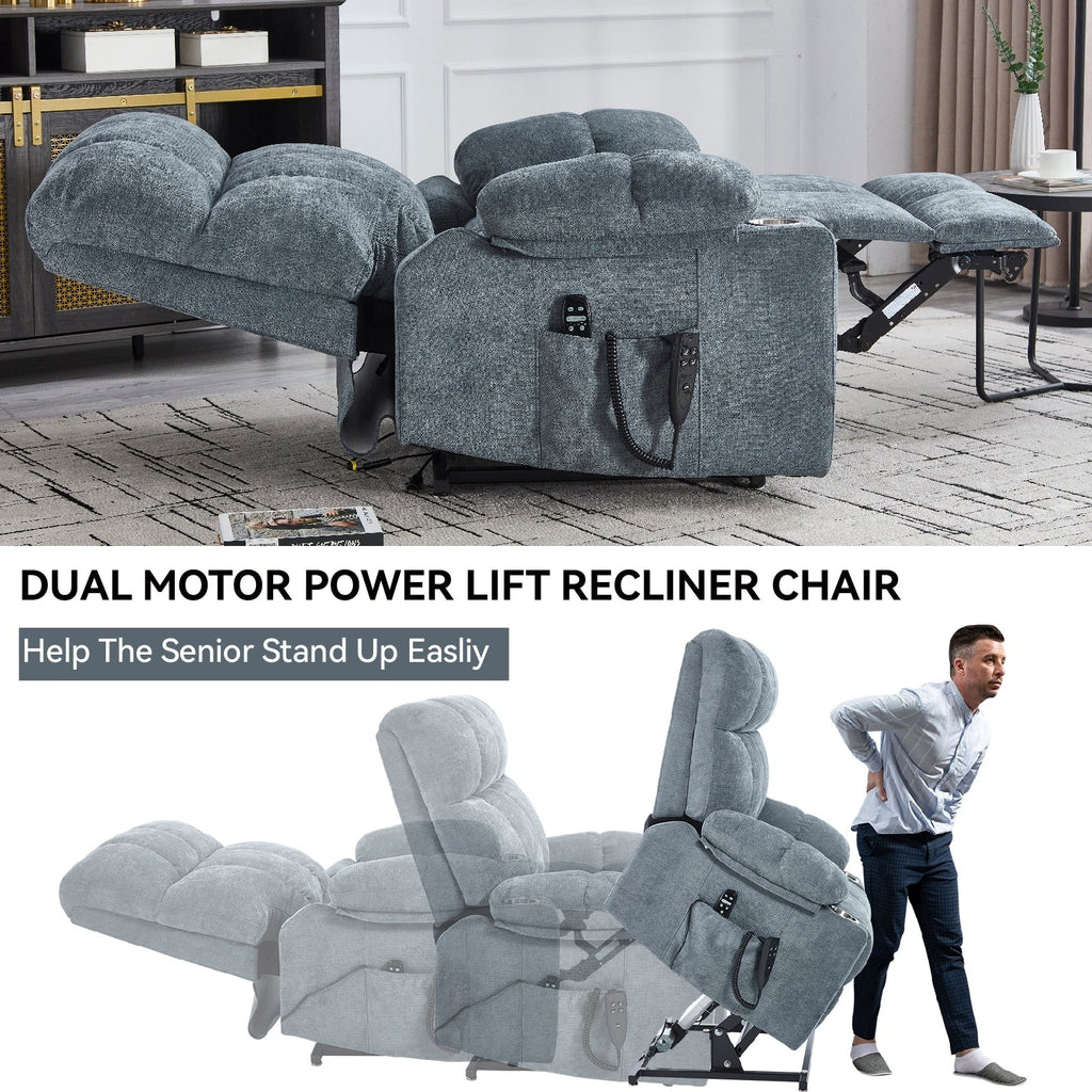 Fauteuil inclinable électrique à double moteur, positions infinies, avec massage par vibration à 8 points et chauffage lombaire, deux porte-gobelets
