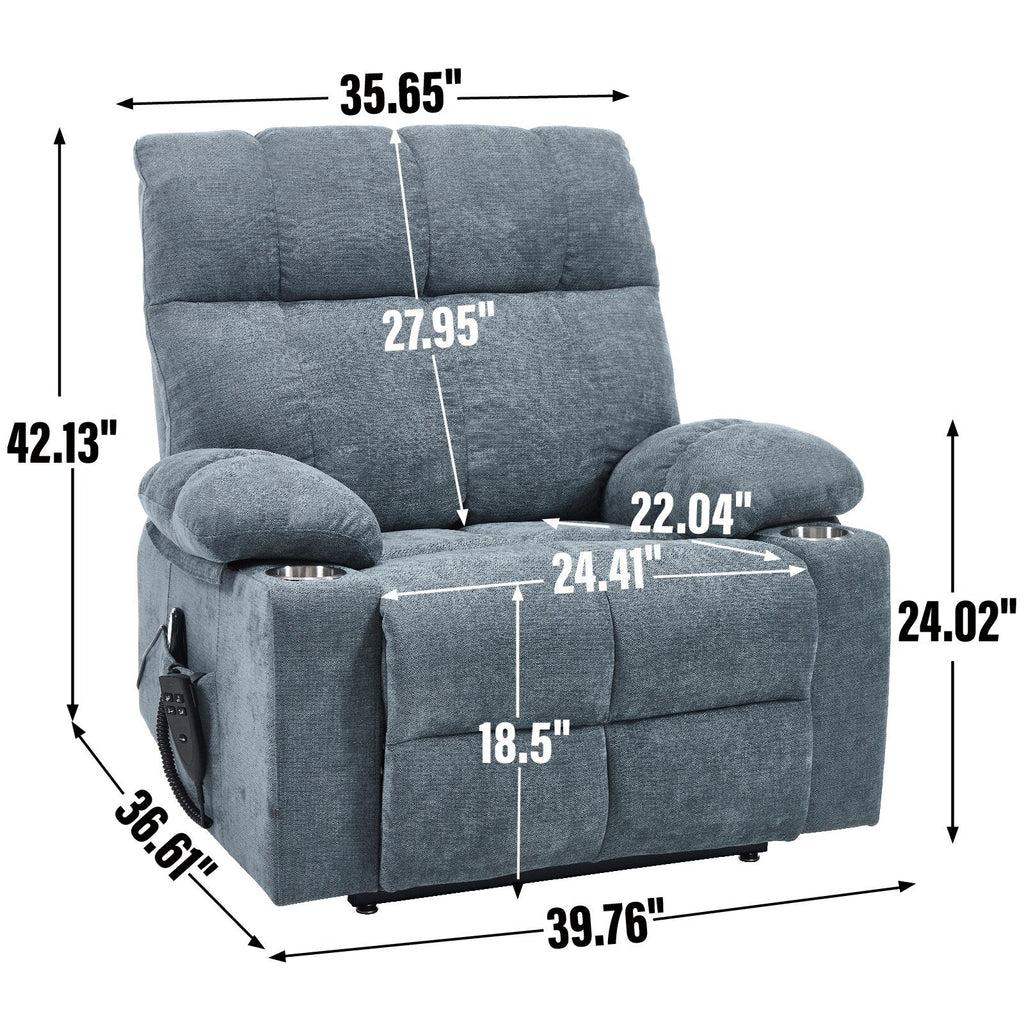 Fauteuil inclinable électrique à double moteur, positions infinies, avec massage par vibration à 8 points et chauffage lombaire, deux porte-gobelets