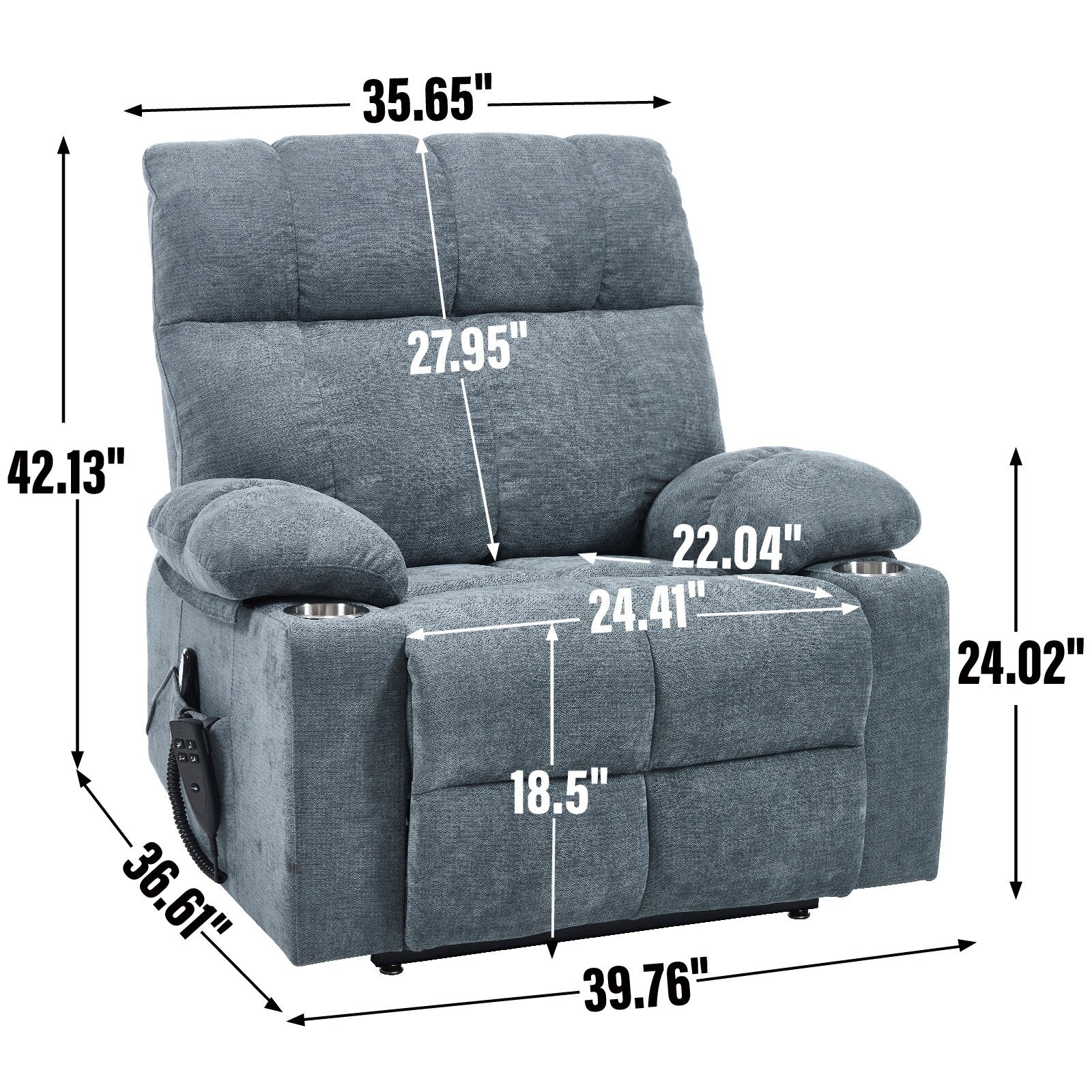 Fauteuil inclinable électrique à double moteur, positions infinies, avec massage par vibration à 8 points et chauffage lombaire, deux porte-gobelets