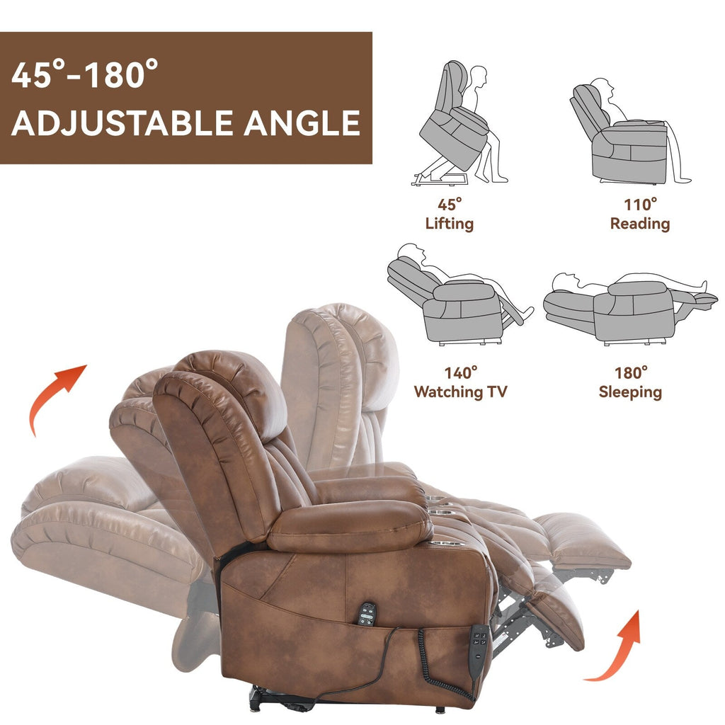 Fauteuil inclinable à deux moteurs avec massage par vibration à 8 points et chauffage lombaire, porte-gobelets en acier inoxydable