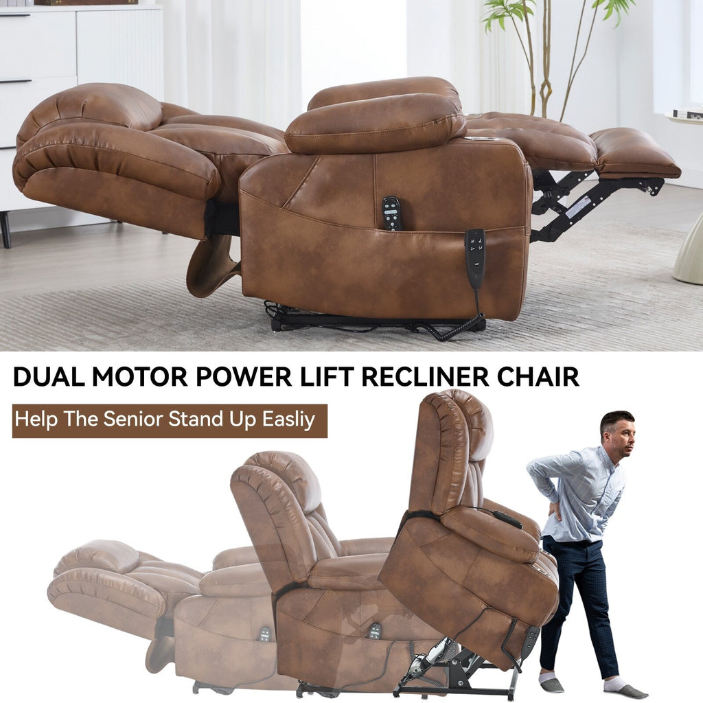 Fauteuil inclinable à deux moteurs avec massage par vibration à 8 points et chauffage lombaire, porte-gobelets en acier inoxydable