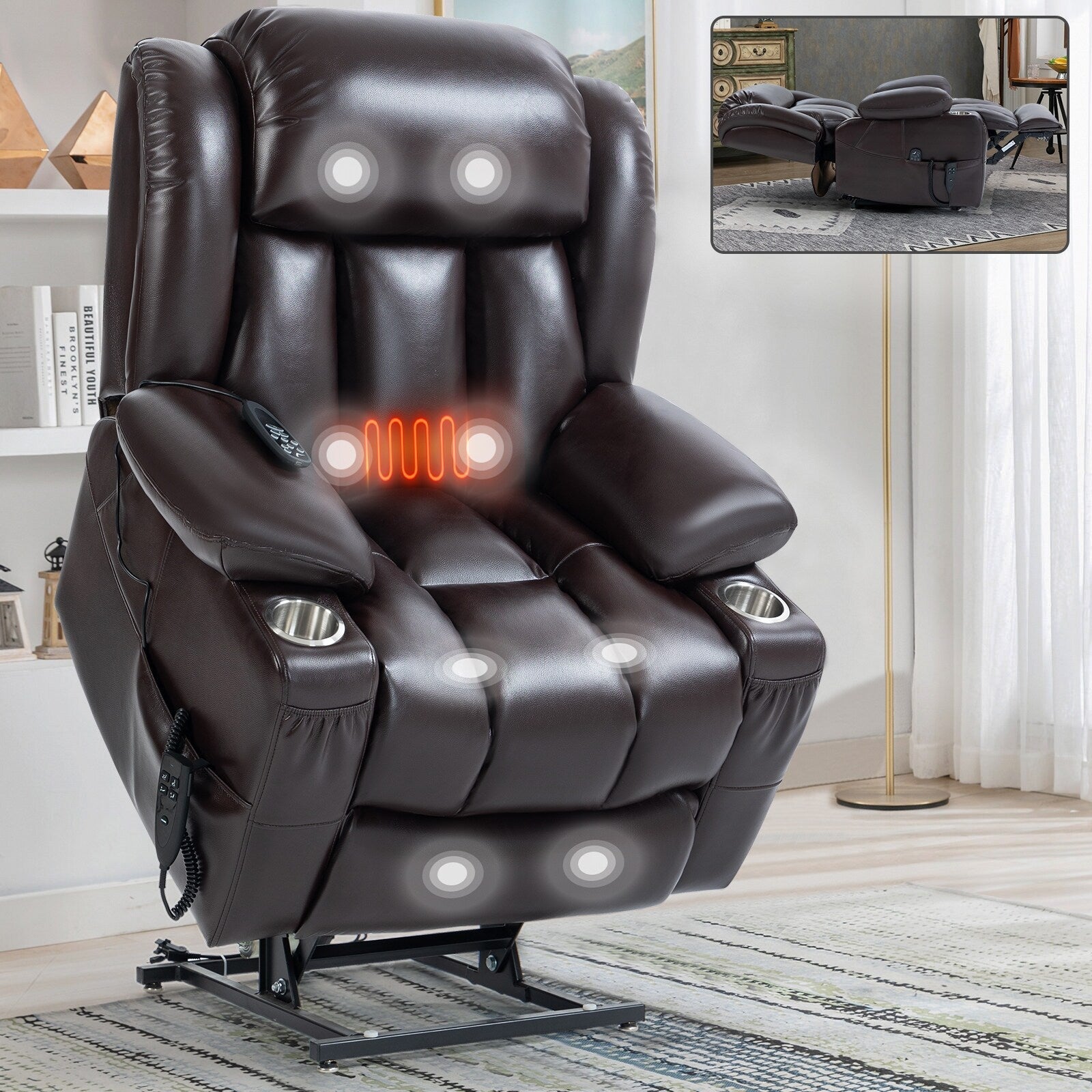 Fauteuil inclinable électrique Leatherair à double moteur, position infinie, jusqu'à 350 lb, mécanisme de mouvement robuste
