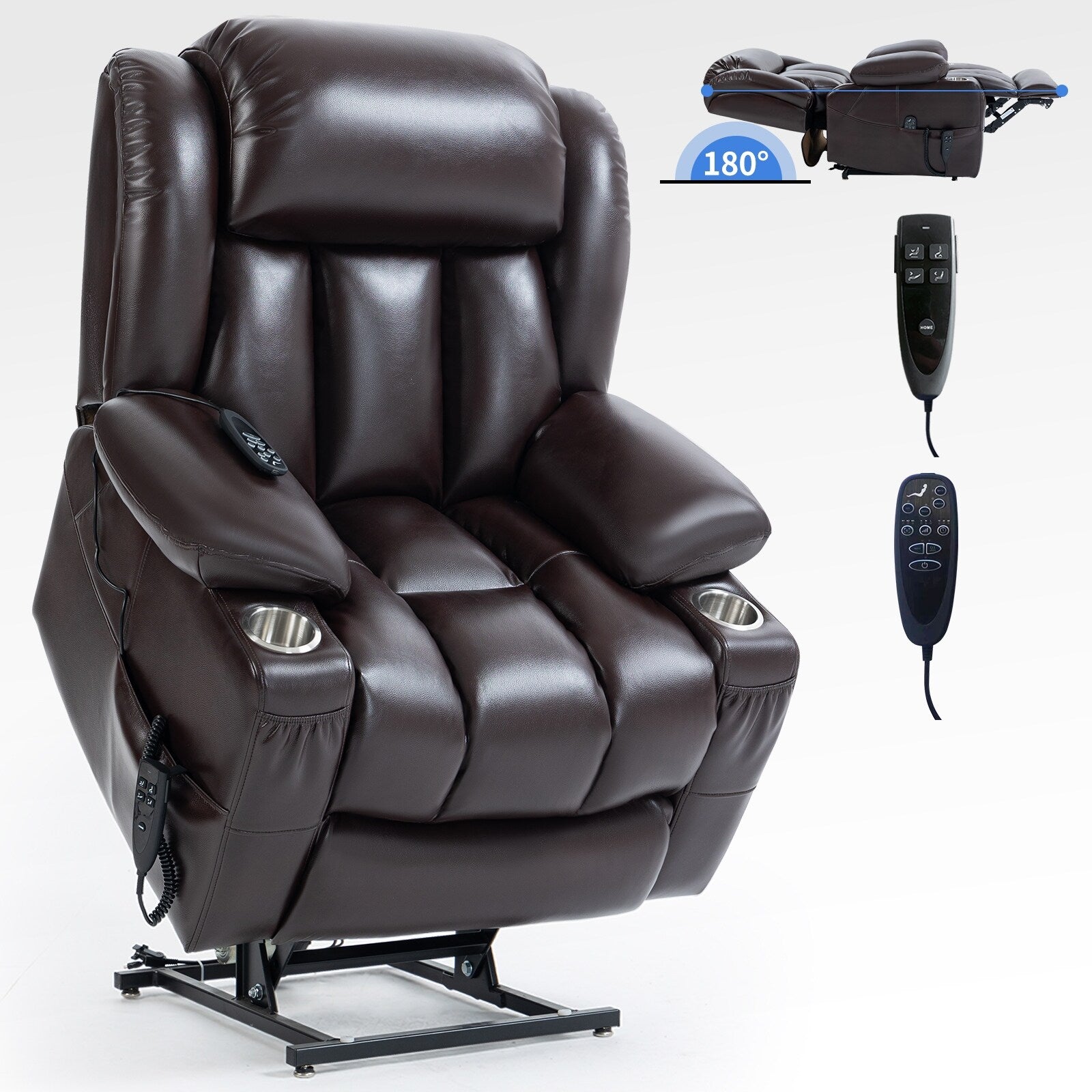 Fauteuil inclinable électrique Leatherair à double moteur, position infinie, jusqu'à 350 lb, mécanisme de mouvement robuste