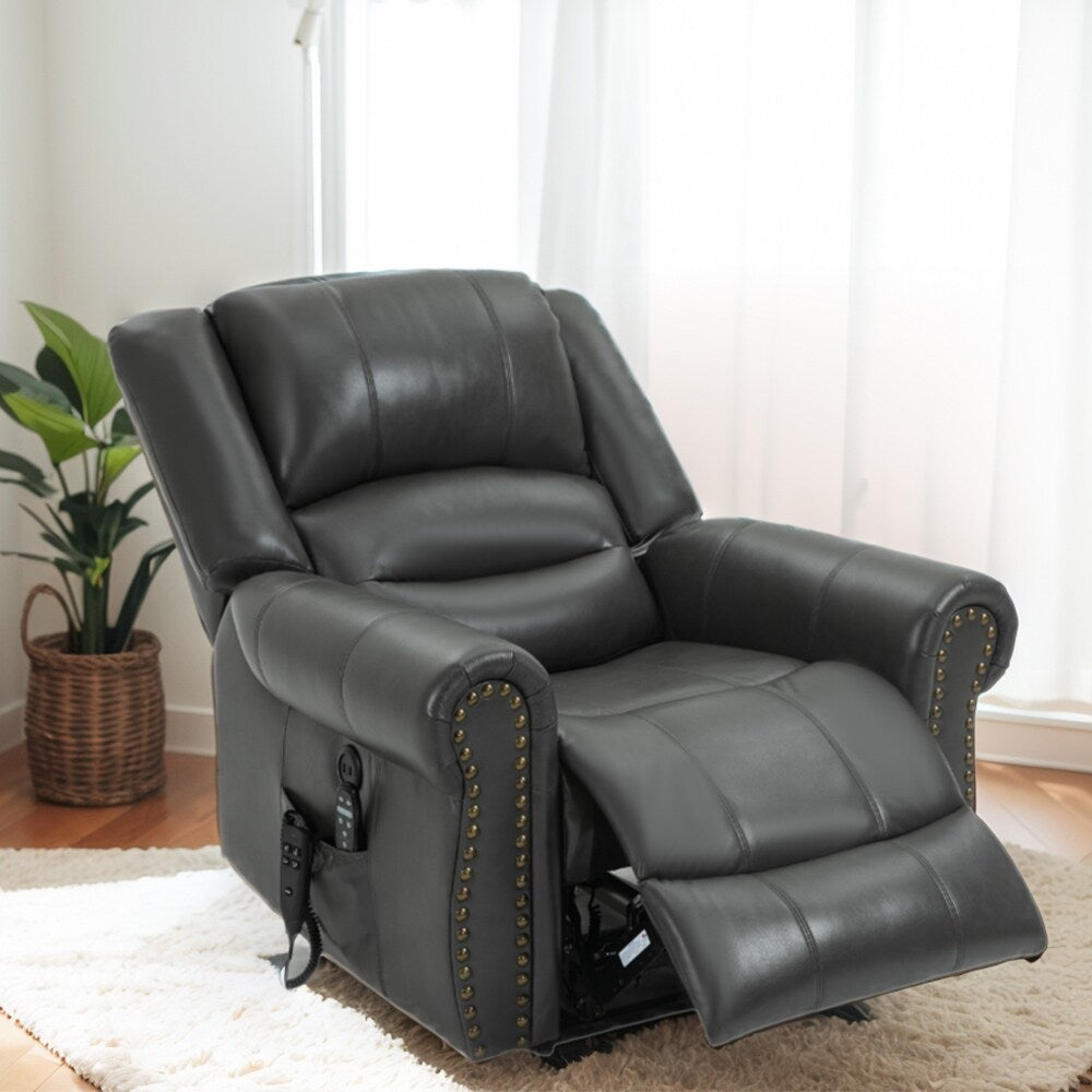 Fauteuil releveur électrique à double moteur, massage thermique, ports USB, cuir PU